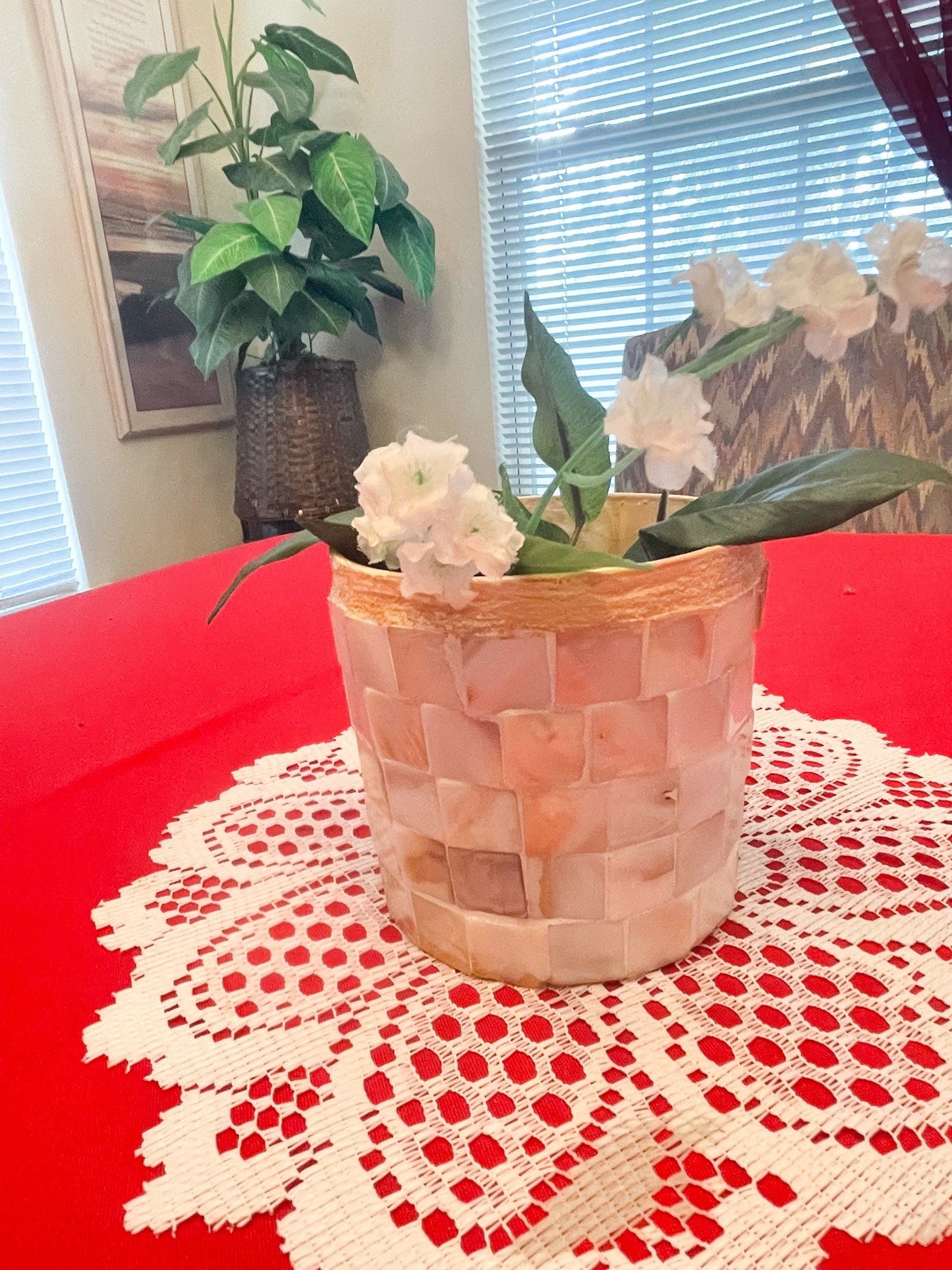 Mother of Pearl Flower Pot/ Free Shipping