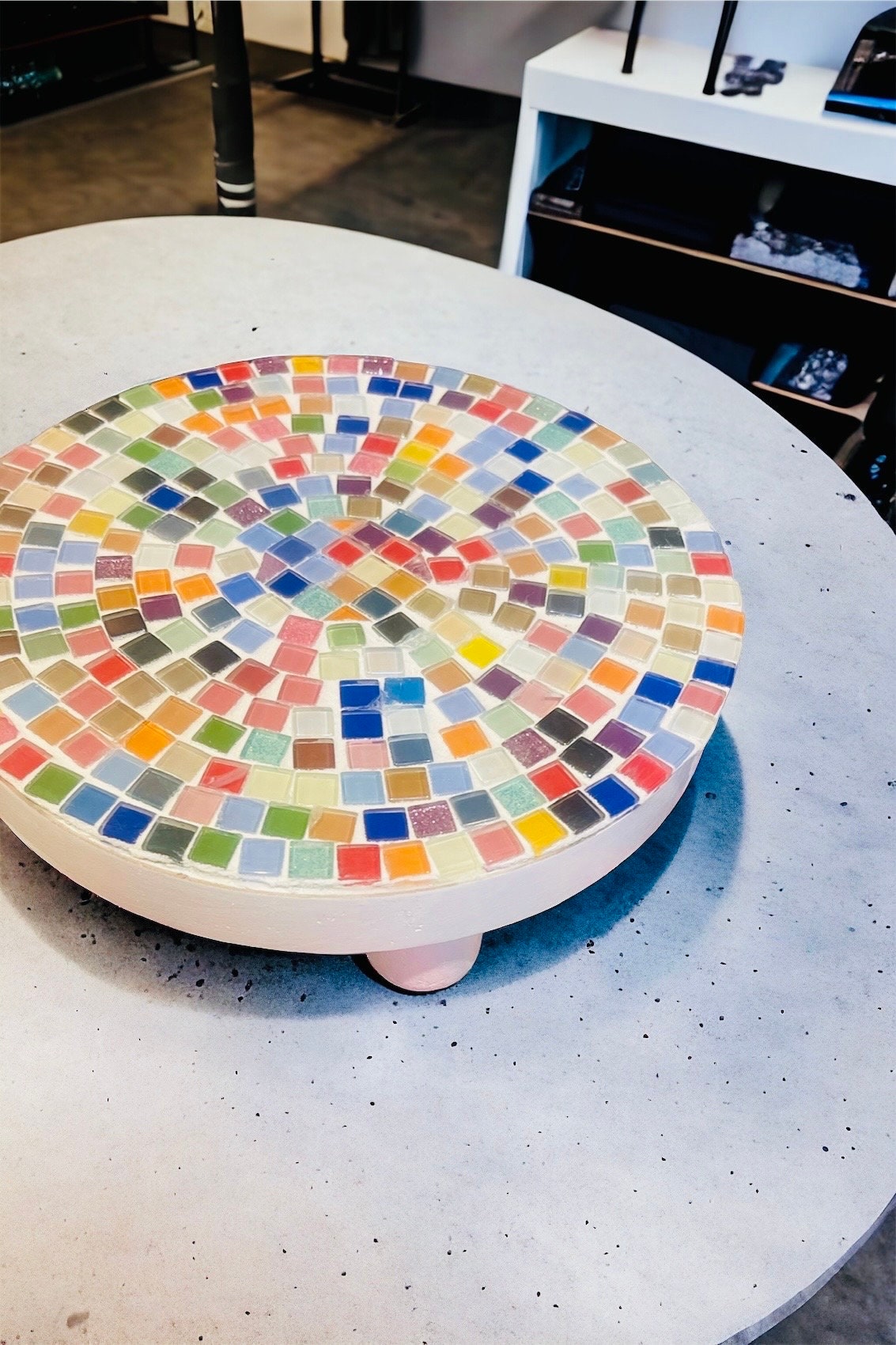 Plant Stand White, Handmade Round Plant Stand, Mosaic Plant Riser, Unique White Plant Stand, Medium White, FREE SHIPPING