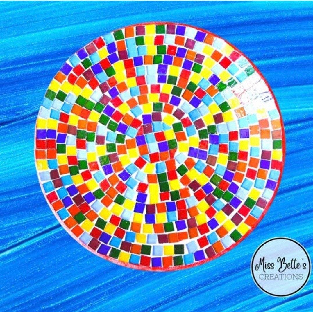 Handcrafted Rainbow Mosaic Stepping Stone