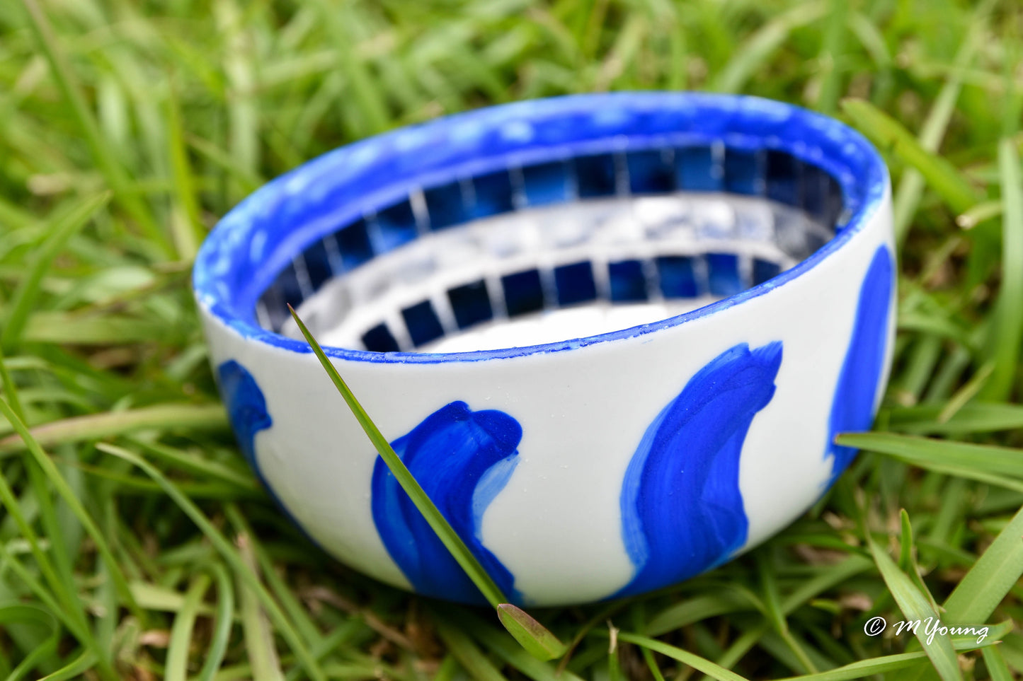 Small Mosaic Bowl, Blue and Silver, Bowl for jewelry, hair things, paper clips, keys, etc