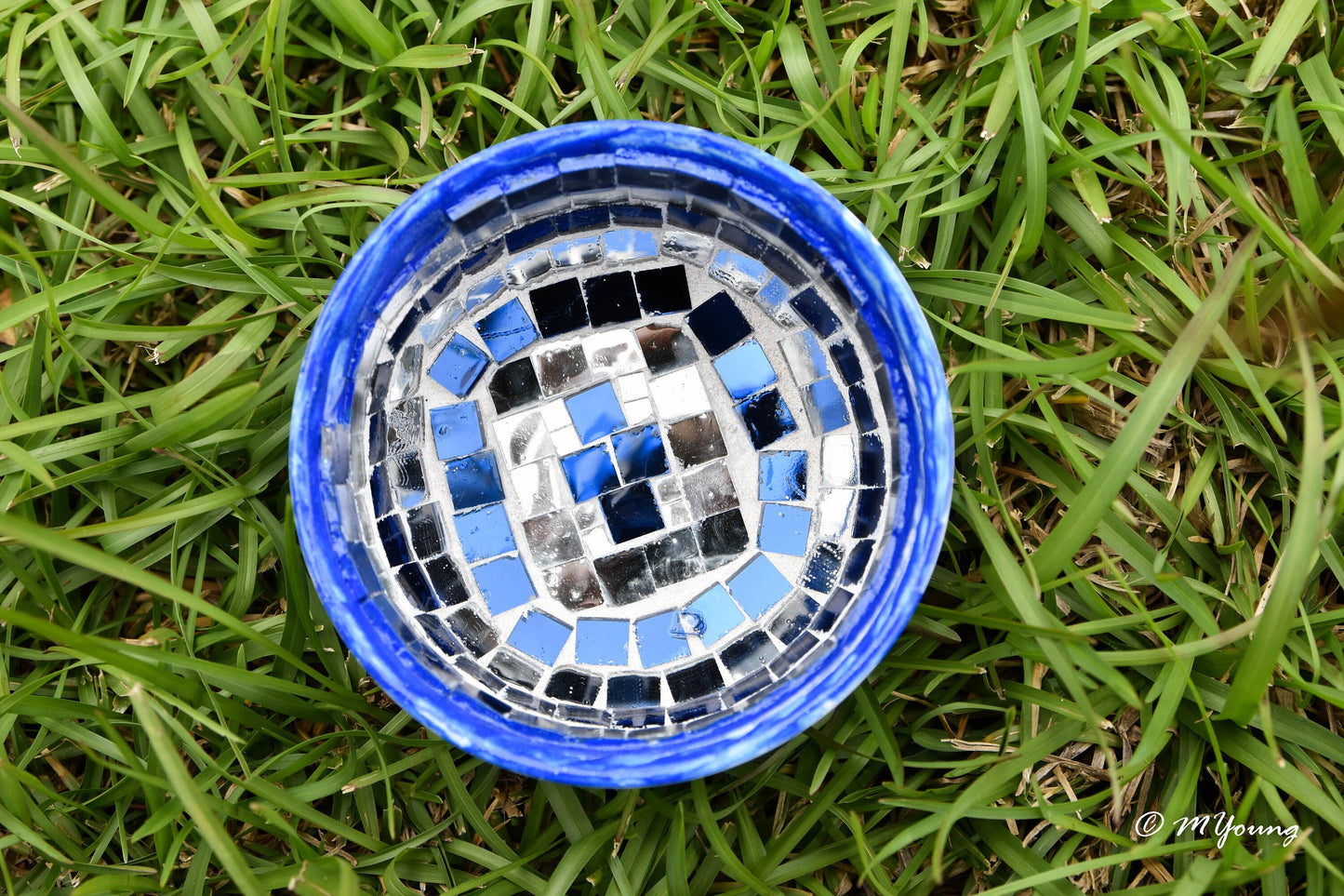 Small Mosaic Bowl, Blue and Silver, Bowl for jewelry, hair things, paper clips, keys, etc
