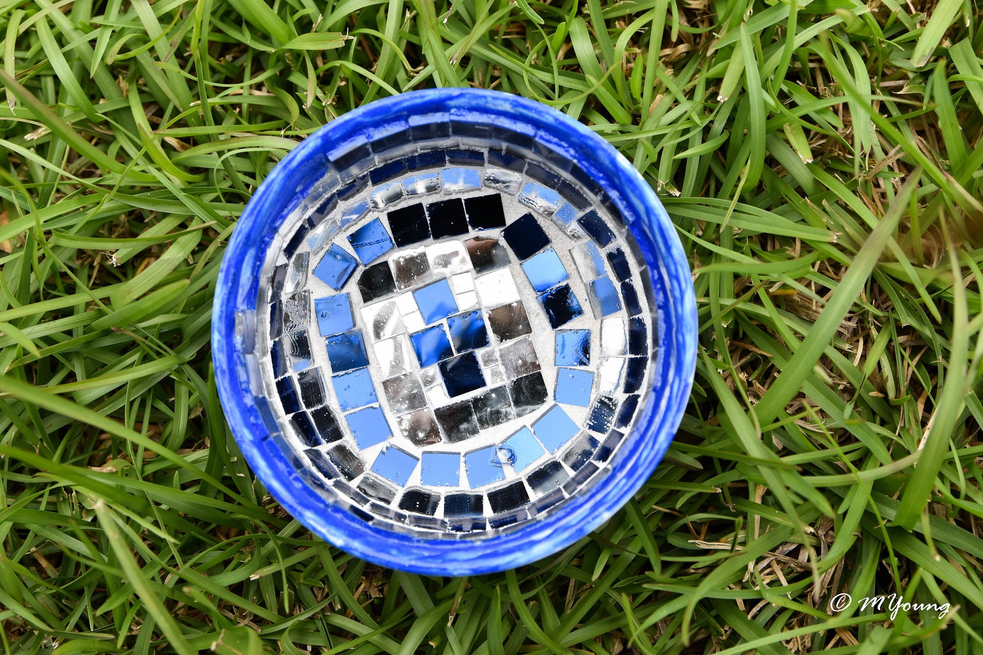 Small Mosaic Bowl, Blue and Silver, Bowl for jewelry, hair things, paper clips, keys, etc