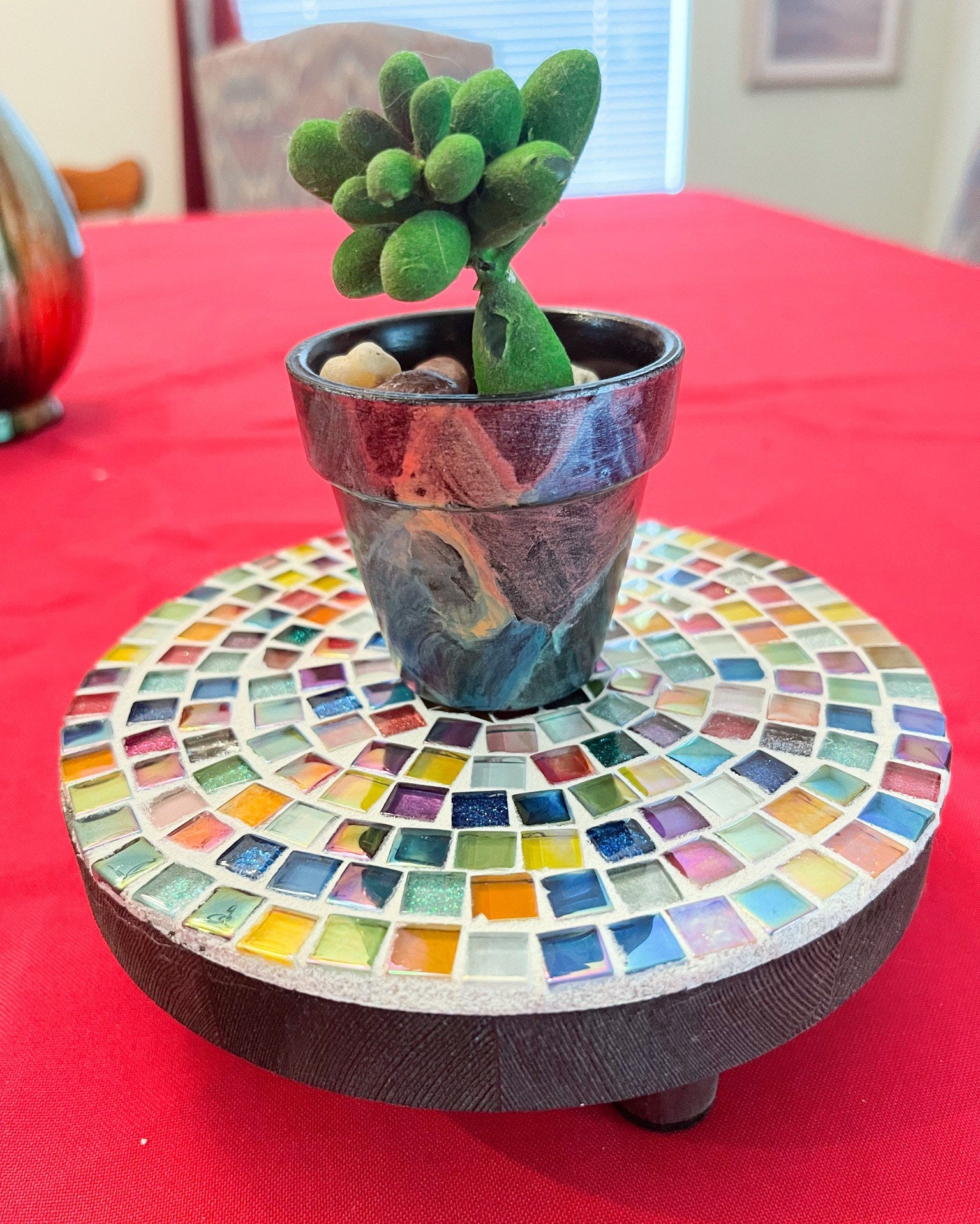 Plant Stand,8", Handmade Round Plant Stand, Mosaic Plant Riser | Unique Plant Stand/ Medium/ Free Shipping