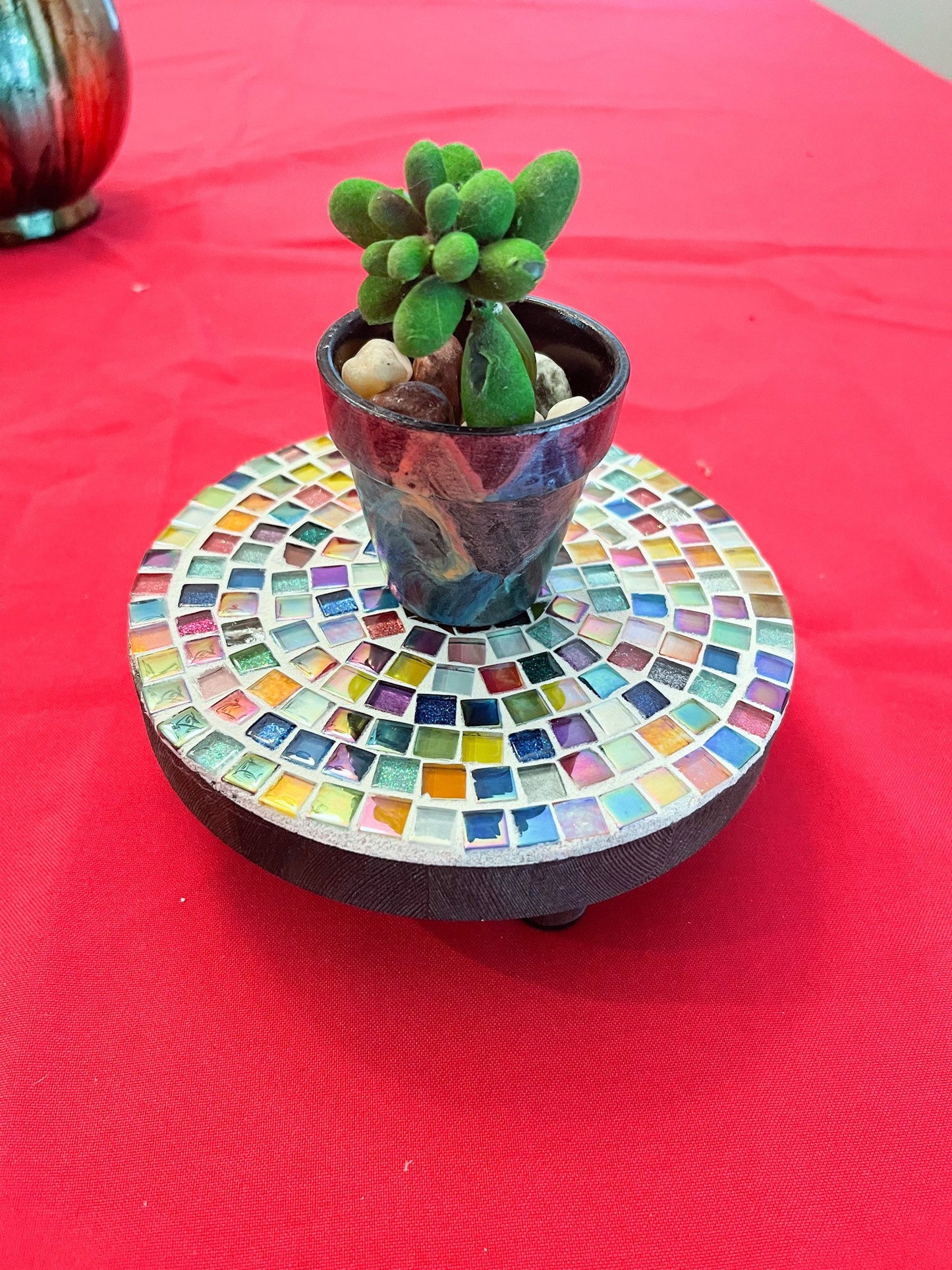 Plant Stand,8", Handmade Round Plant Stand, Mosaic Plant Riser | Unique Plant Stand/ Medium/ Free Shipping