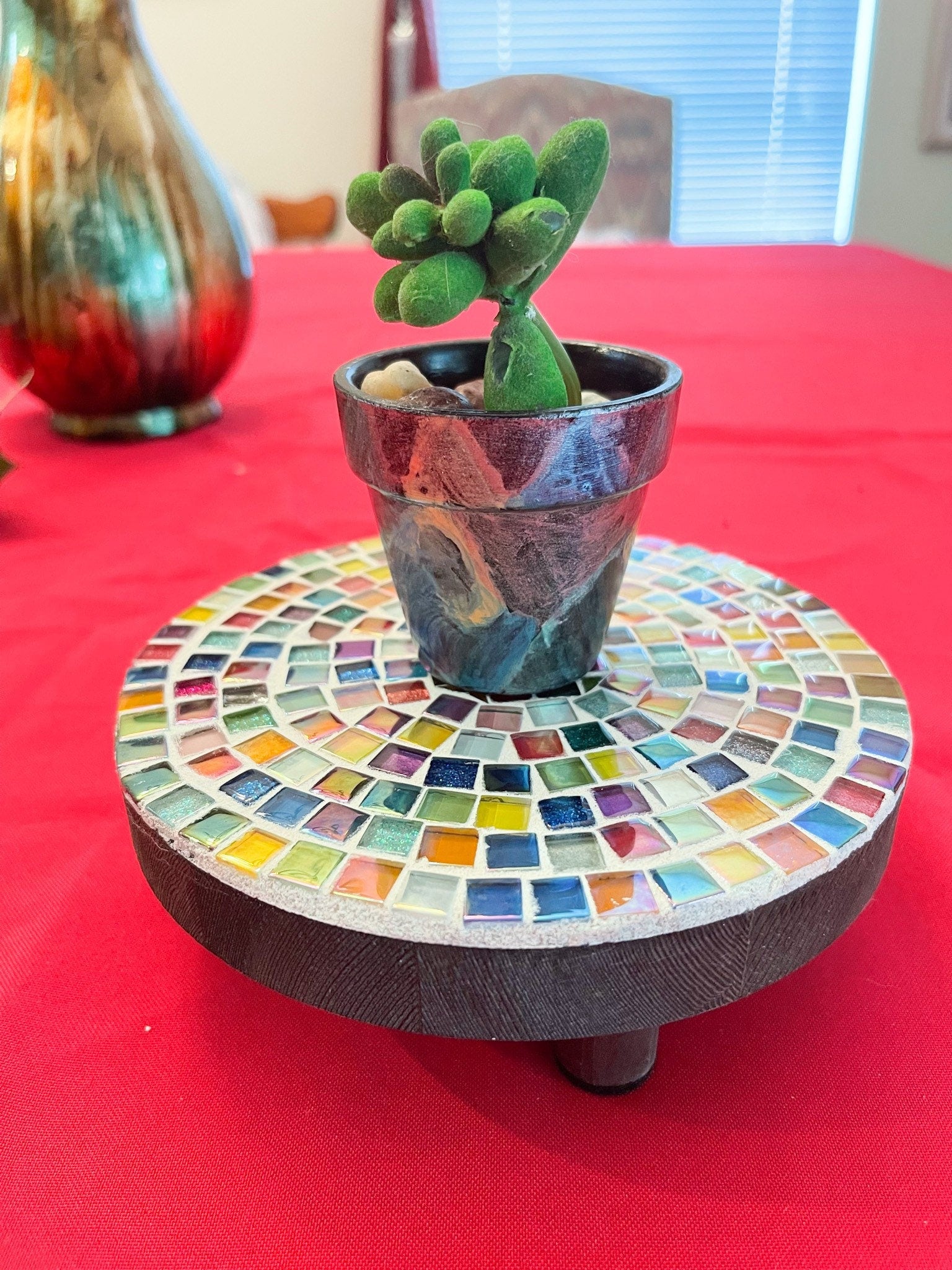Plant Stand,8", Handmade Round Plant Stand, Mosaic Plant Riser | Unique Plant Stand/ Medium/ Free Shipping