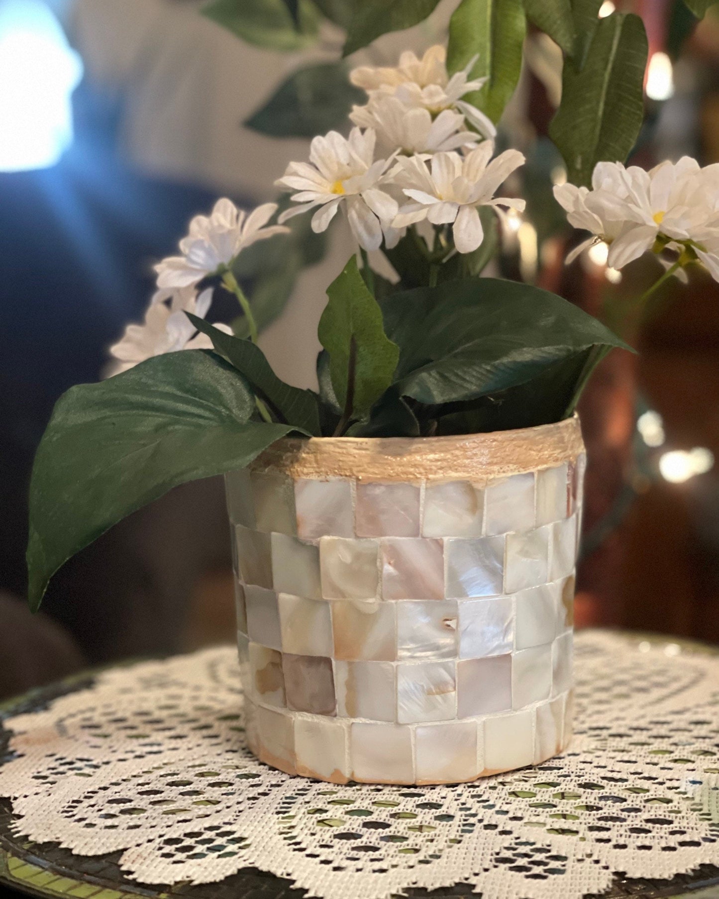 Mother of Pearl Flower Pot/ Free Shipping