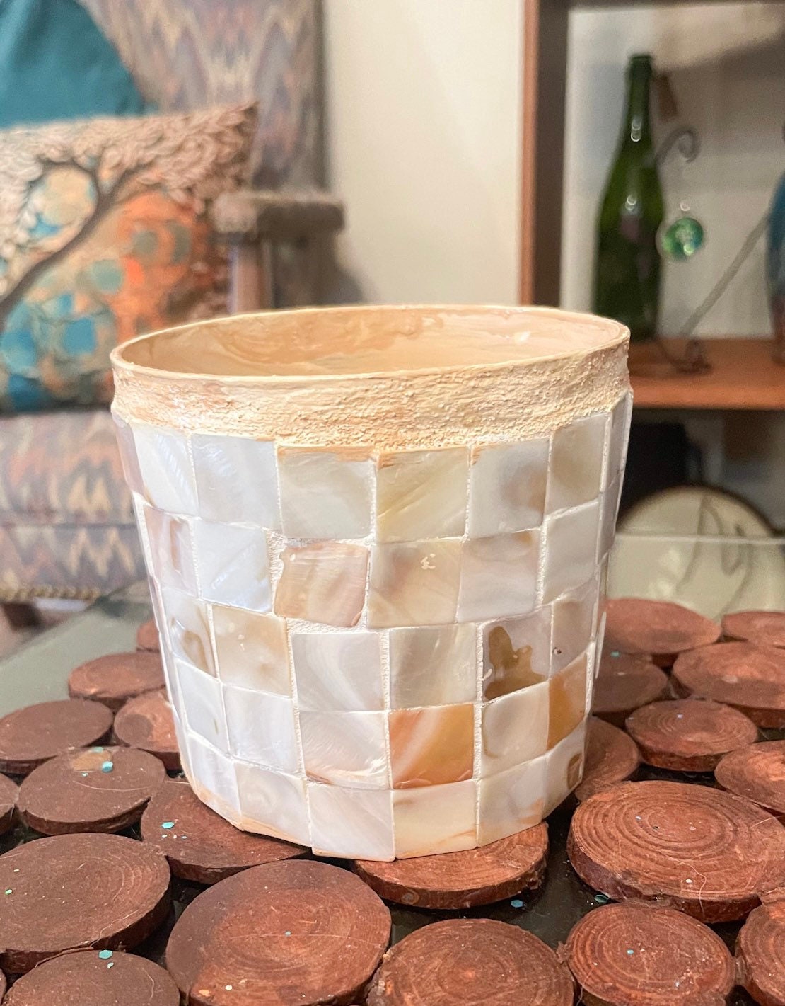 Mother of Pearl Flower Pot/ Free Shipping