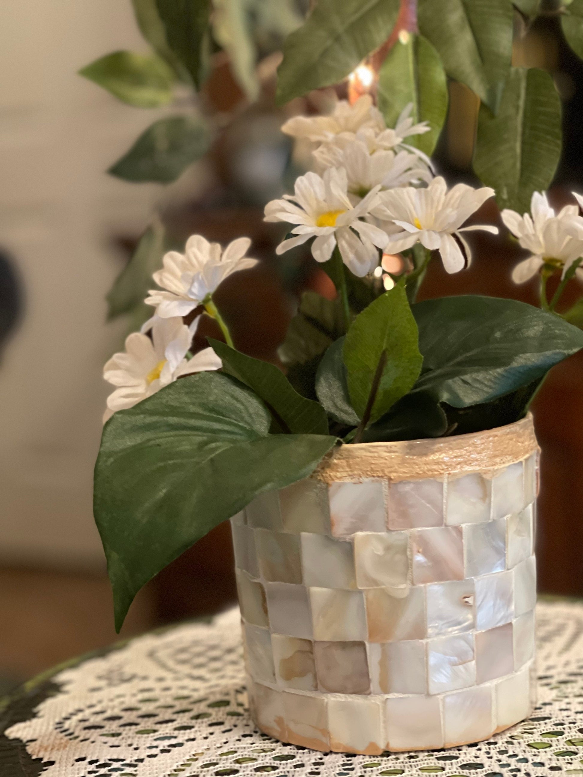 Mother of Pearl Flower Pot/ Free Shipping