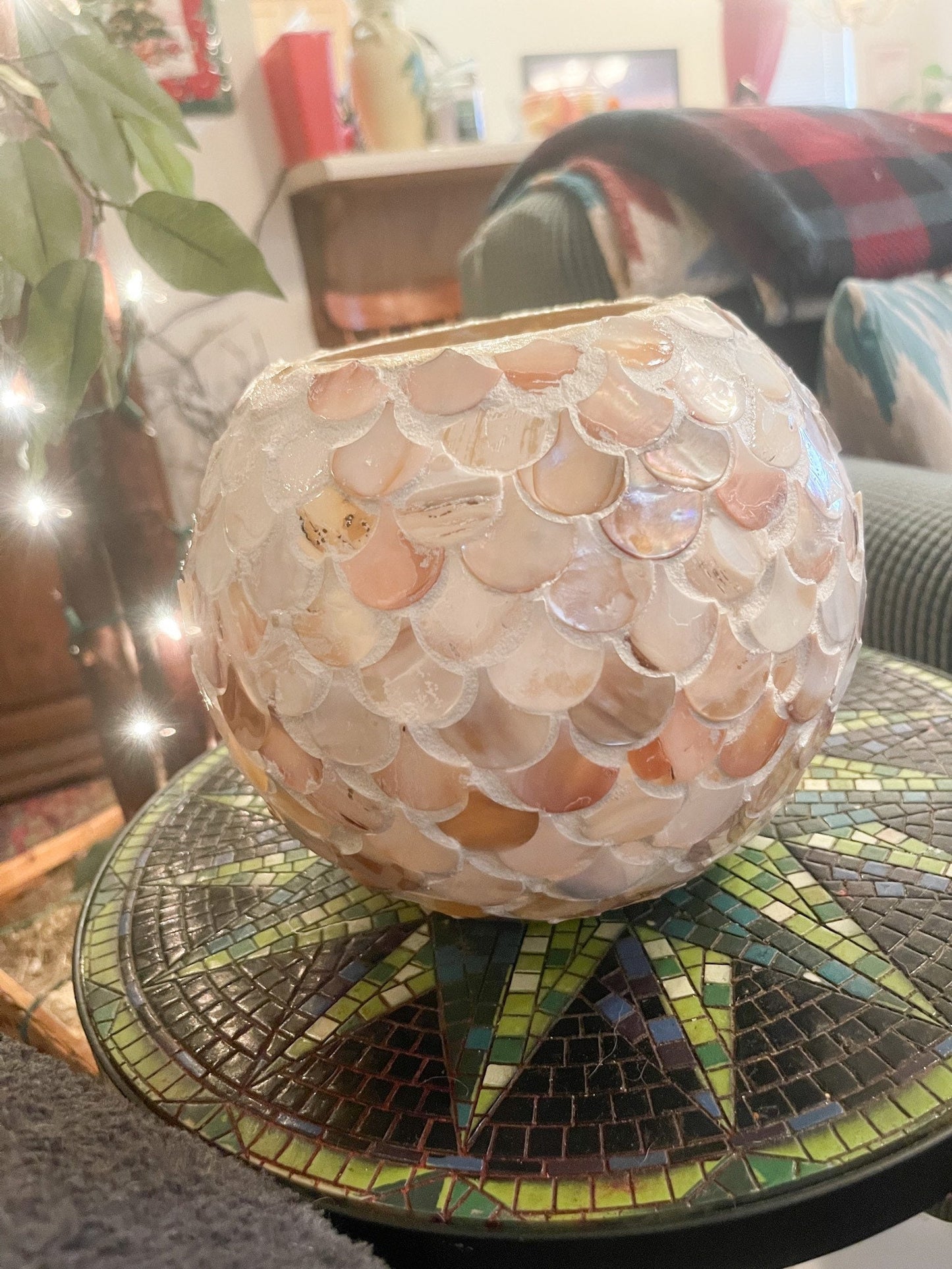 Large Mother of Pearl Bowl Planter or Vase