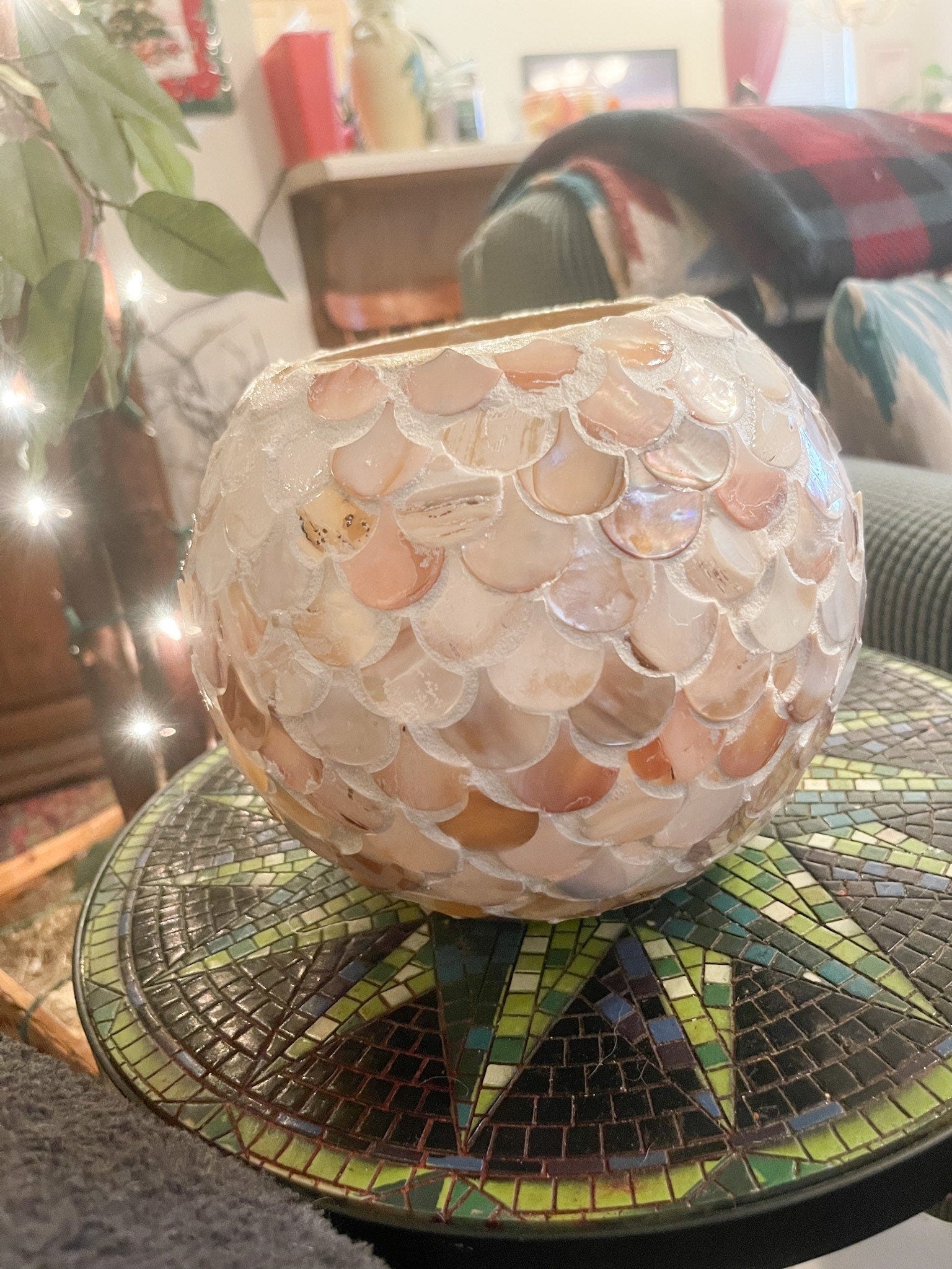 Large Mother of Pearl Bowl Planter or Vase