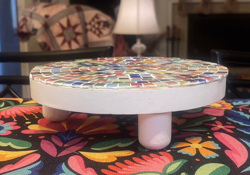 Plant Stand White, Handmade Round Plant Stand, Mosaic Plant Riser, Unique White Plant Stand, Medium White, FREE SHIPPING
