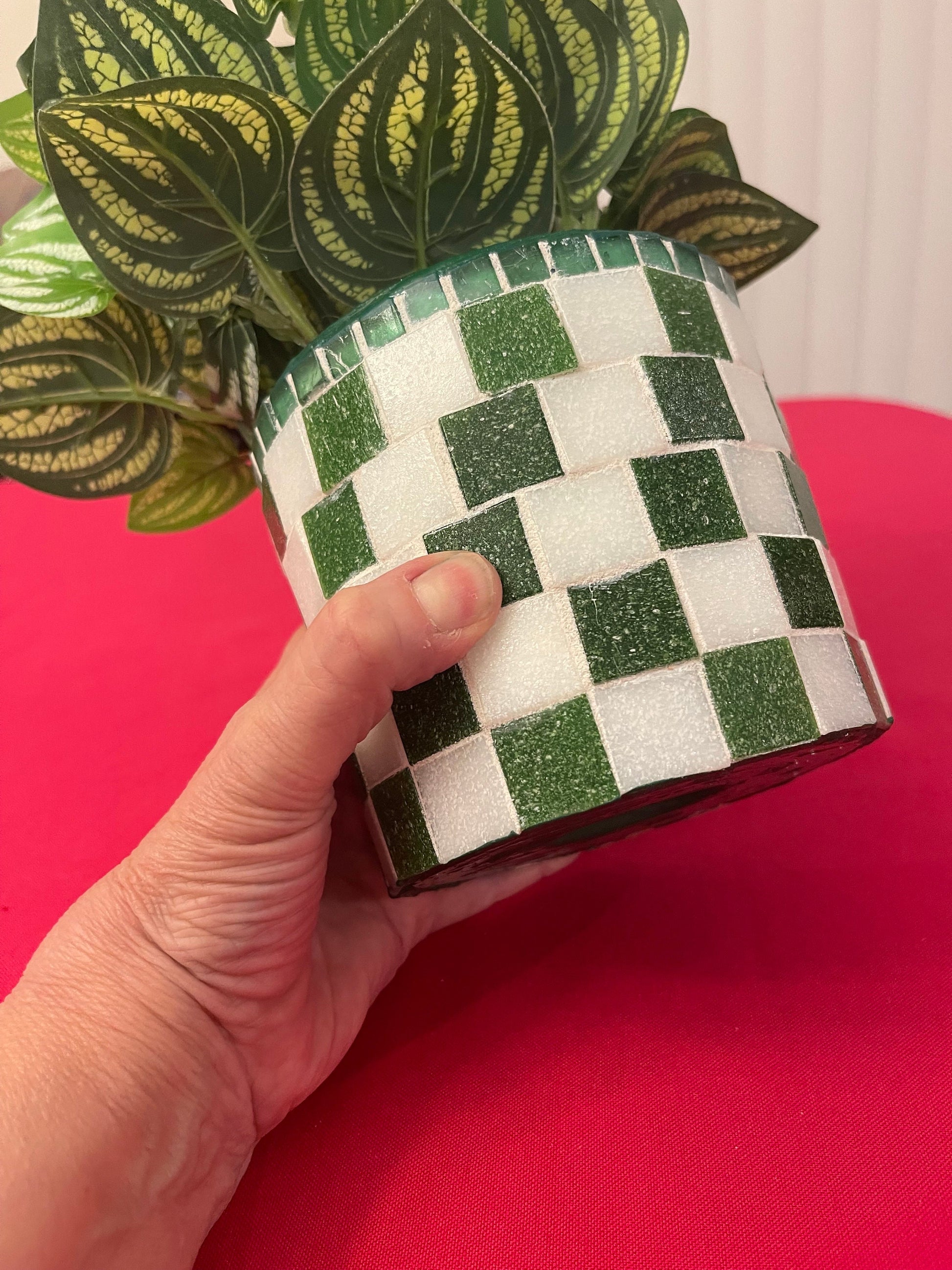 Green and White Planter / Free Shipping