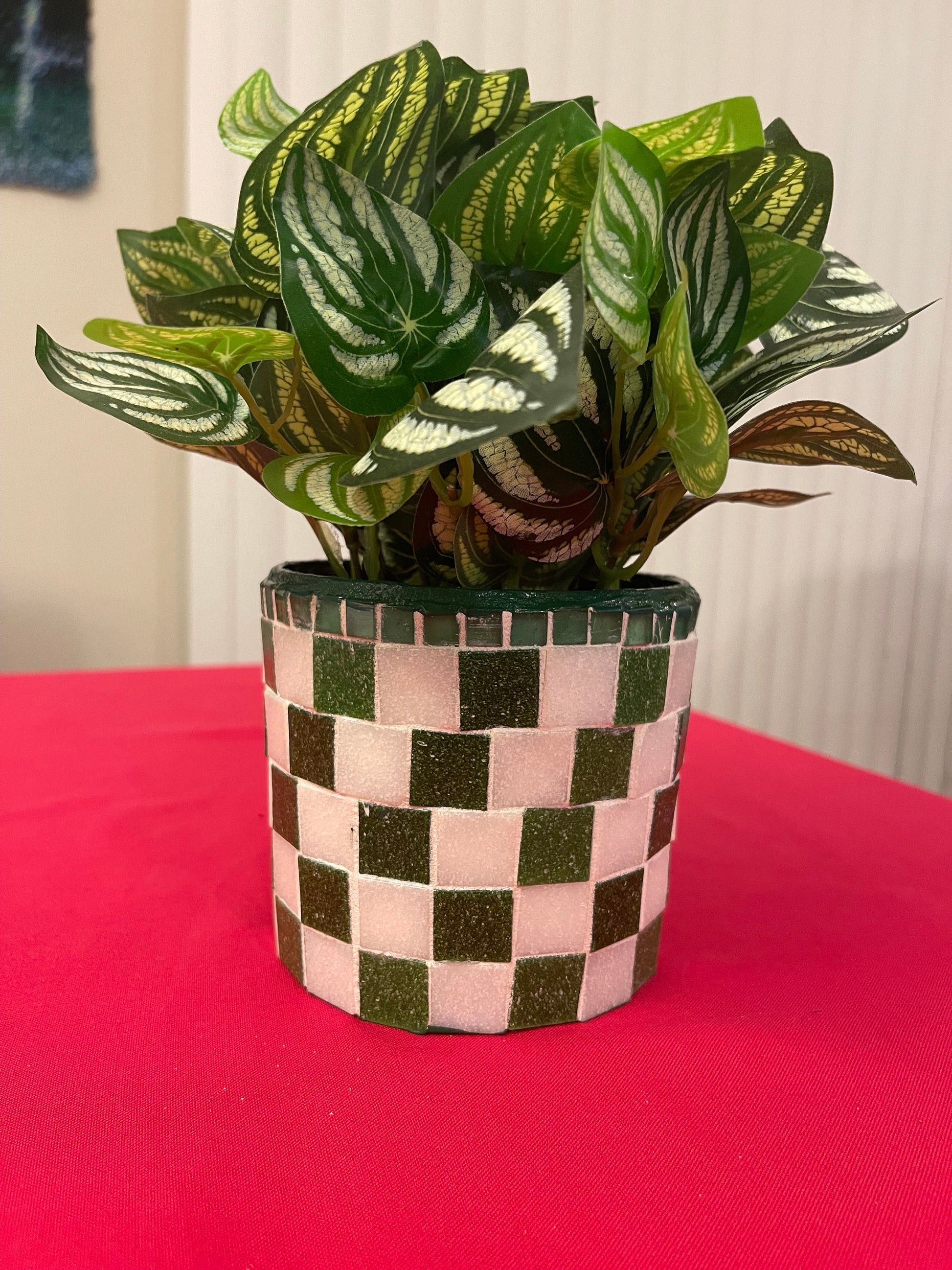 Green and White Planter / Free Shipping