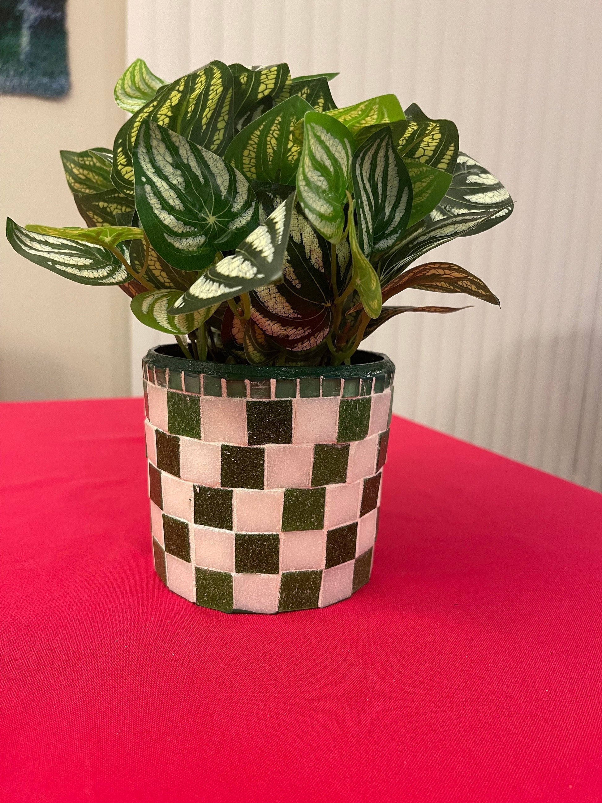 Green and White Planter / Free Shipping