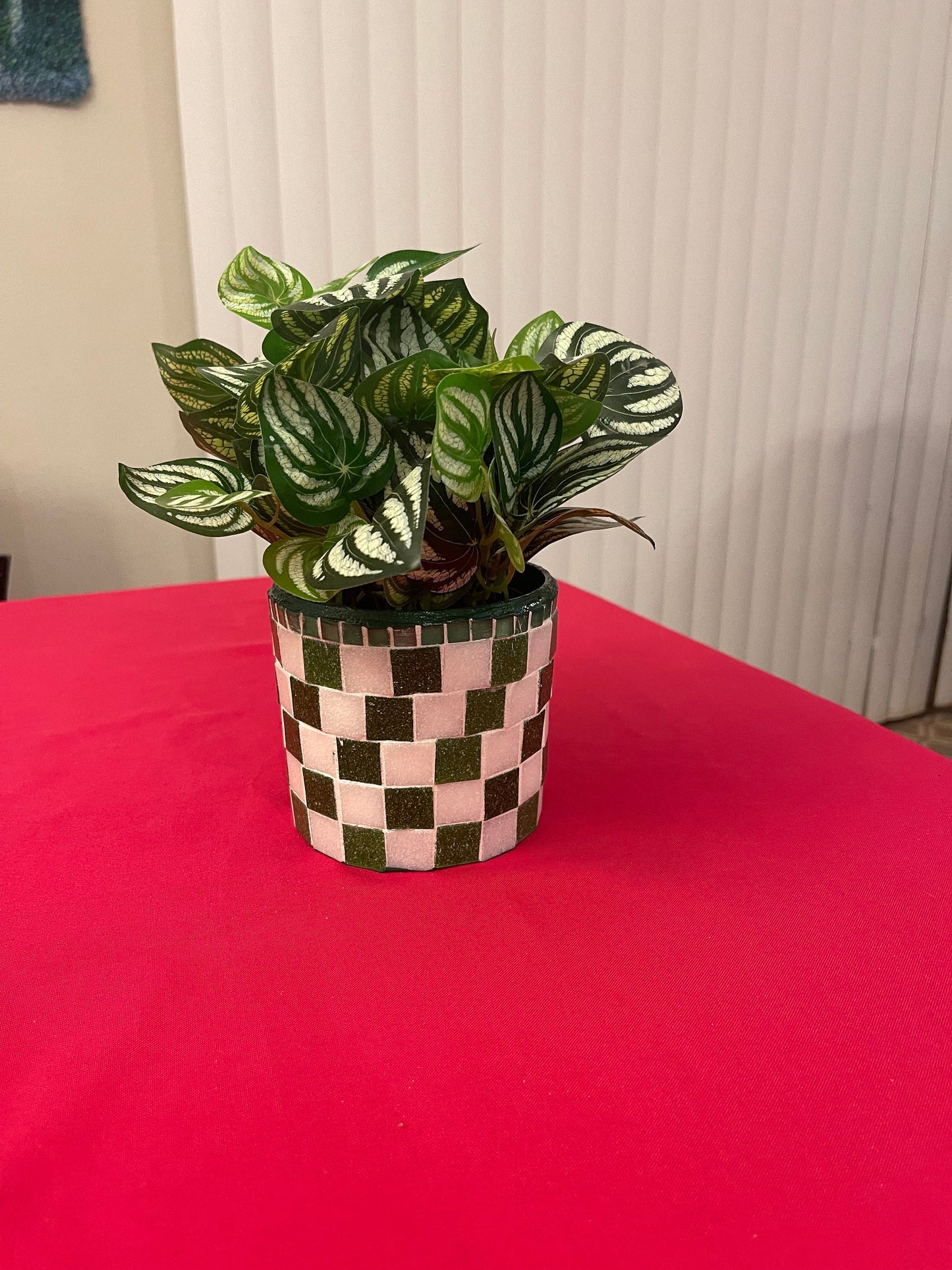 Green and White Planter / Free Shipping