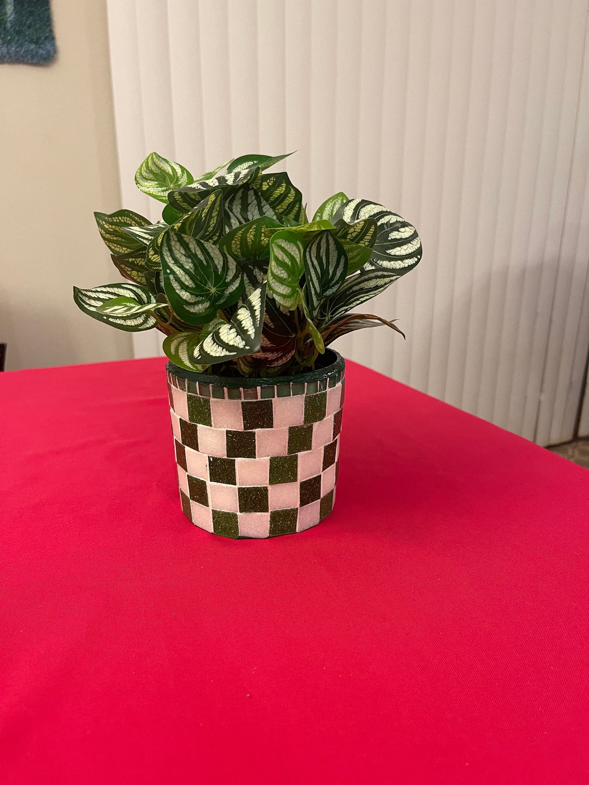 Green and White Planter / Free Shipping