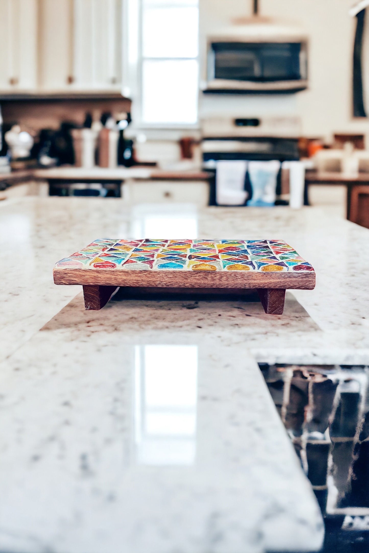 Plant Stand, Handmade Rectangular Plant Stand, Mosaic Plant Riser | 9” X 6”” | Unique Plant Stand / Free Shipping