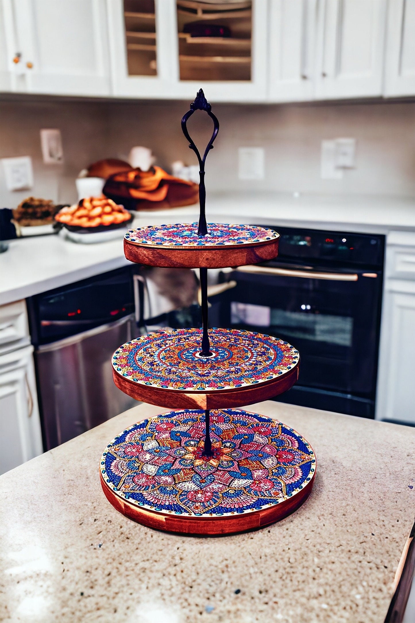 3 Tier Cupcake Stand, wood and Crystal, home decor, free shipping