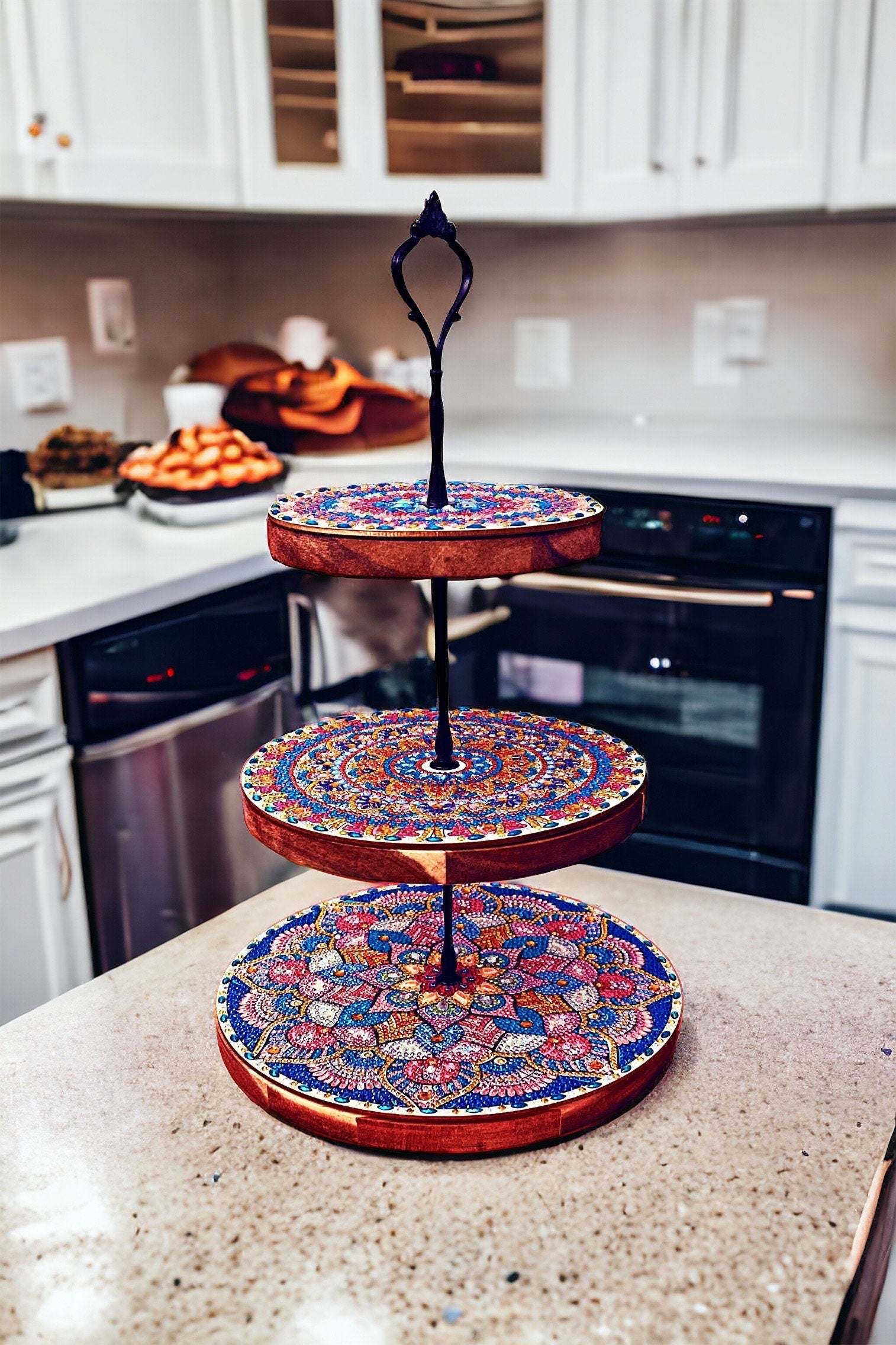 3 Tier Cupcake Stand, wood and Crystal, home decor, free shipping