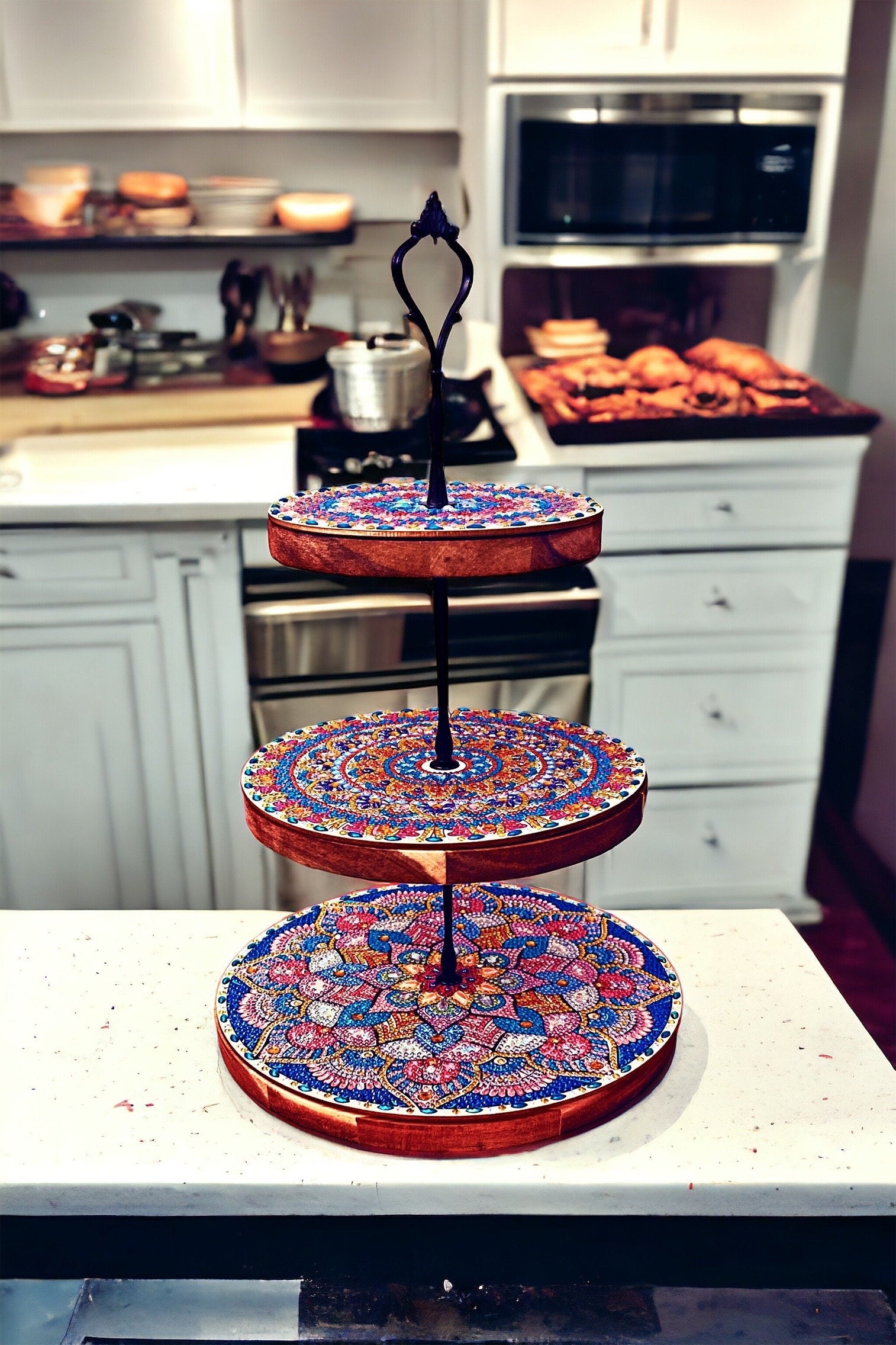 3 Tier Cupcake Stand, wood and Crystal, home decor, free shipping