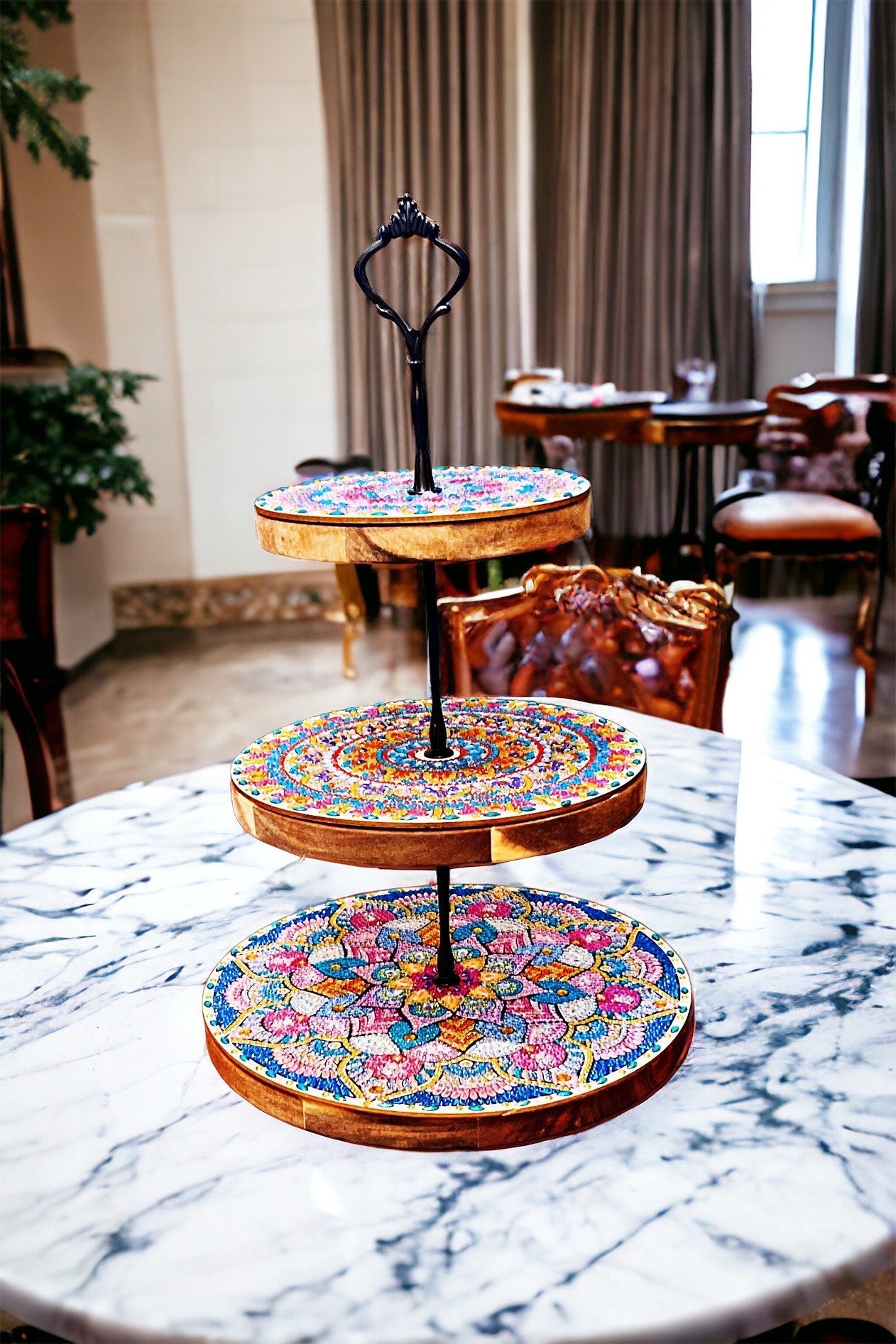 3 Tier Cupcake Stand, wood and Crystal, home decor, free shipping