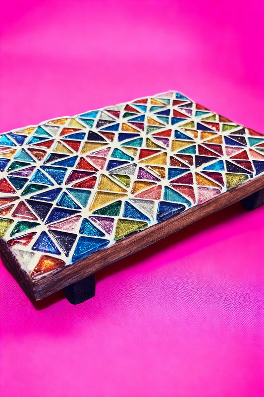 Plant Stand, Handmade Rectangular Plant Stand, Mosaic Plant Riser | 9” X 6”” | Unique Plant Stand / Free Shipping