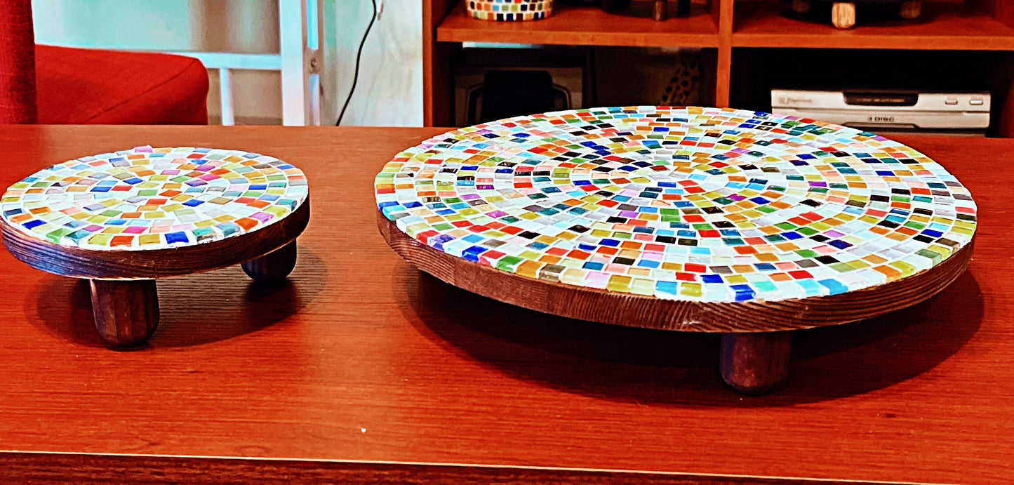 12” Plant Stand, Handmade Round Plant Stand, Mosaic Plant Riser | LARGE| Unique Plant Stand / Free Shipping