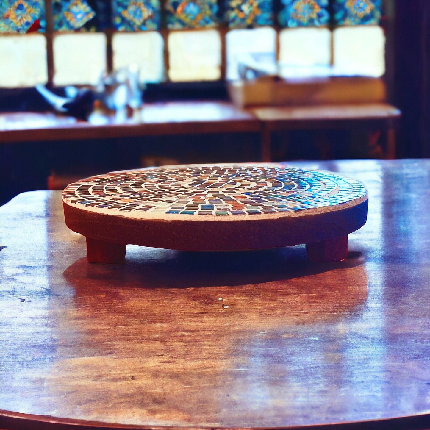 10” Plant Stand, Handmade Round Plant Stand, Mosaic Plant Riser | Unique Plant Stand / Free Shipping