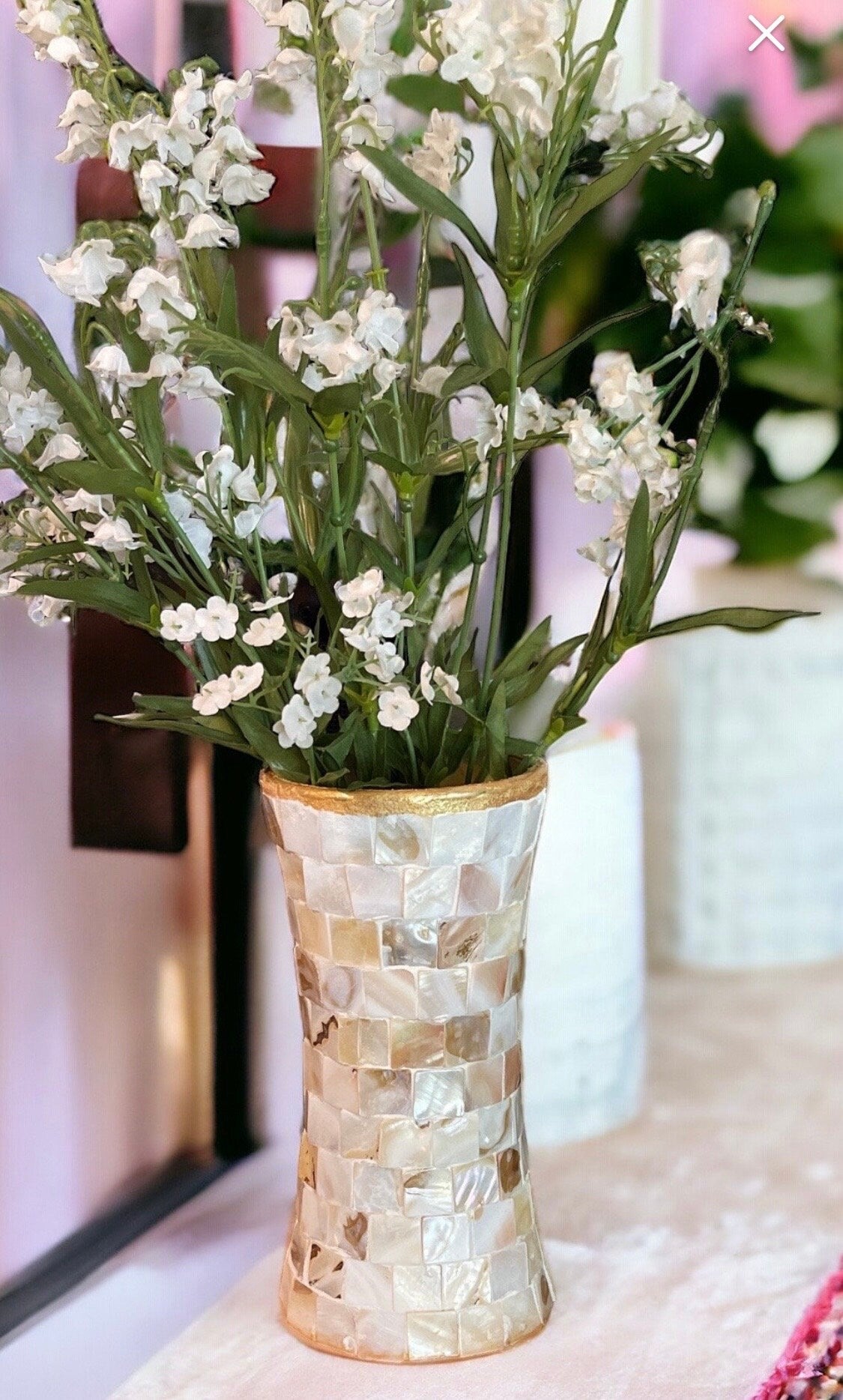 Mother of Pearl Vase 8” tall by 5” (The Vicki Vase) / Free Shipping