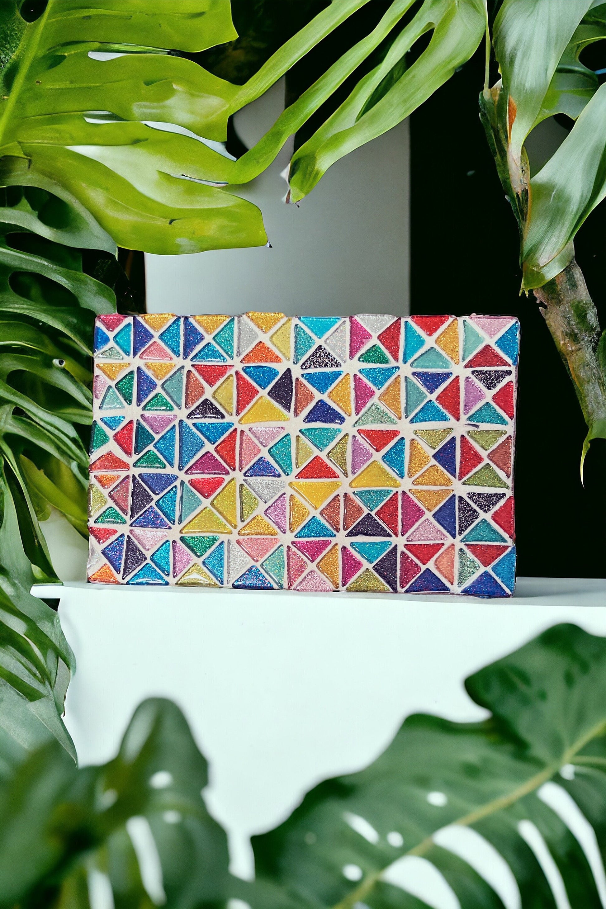 Plant Stand, Handmade Rectangular Plant Stand, Mosaic Plant Riser | 9” X 6”” | Unique Plant Stand / Free Shipping