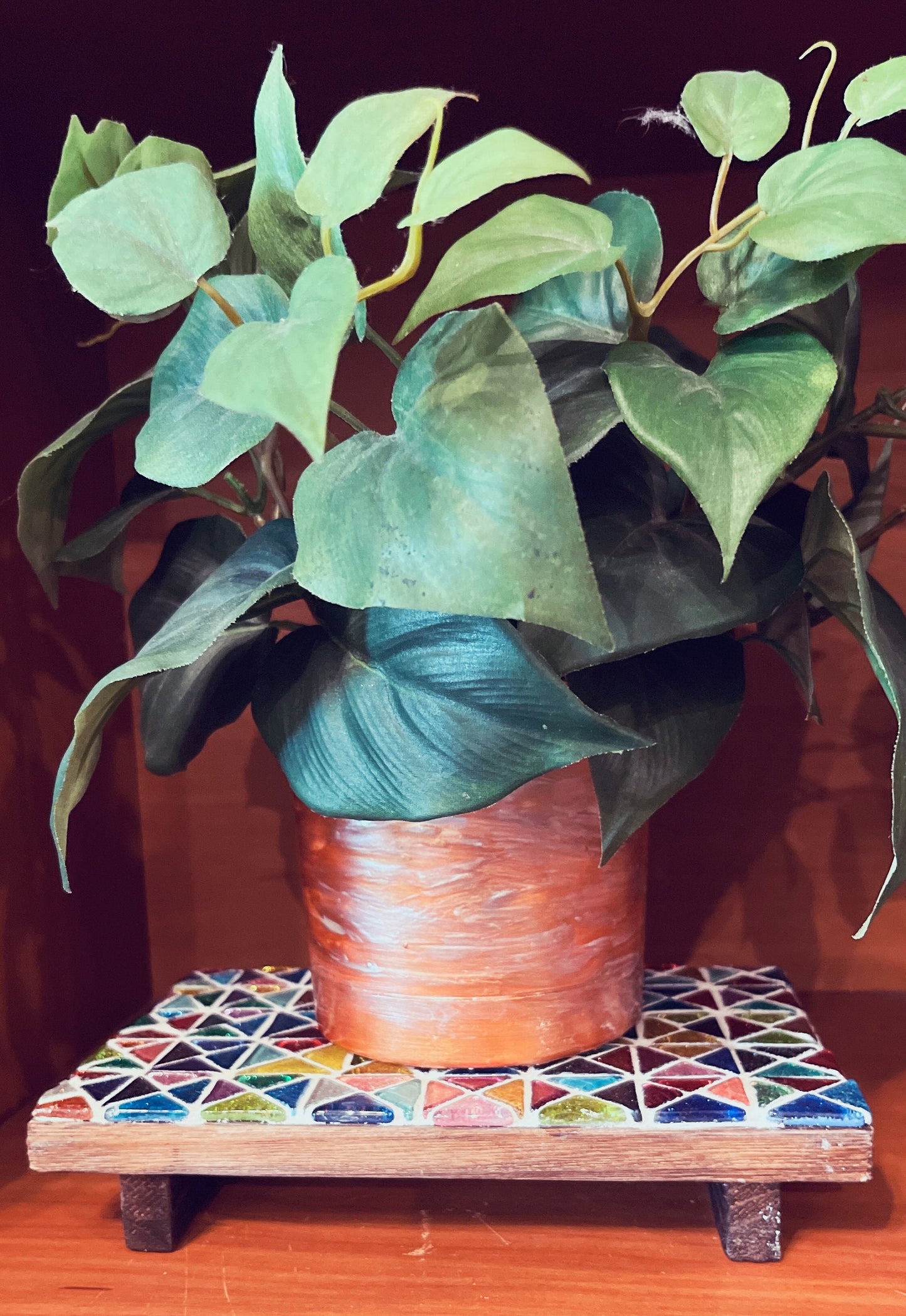 Plant Stand, Handmade Rectangular Plant Stand, Mosaic Plant Riser | 9” X 6”” | Unique Plant Stand / Free Shipping