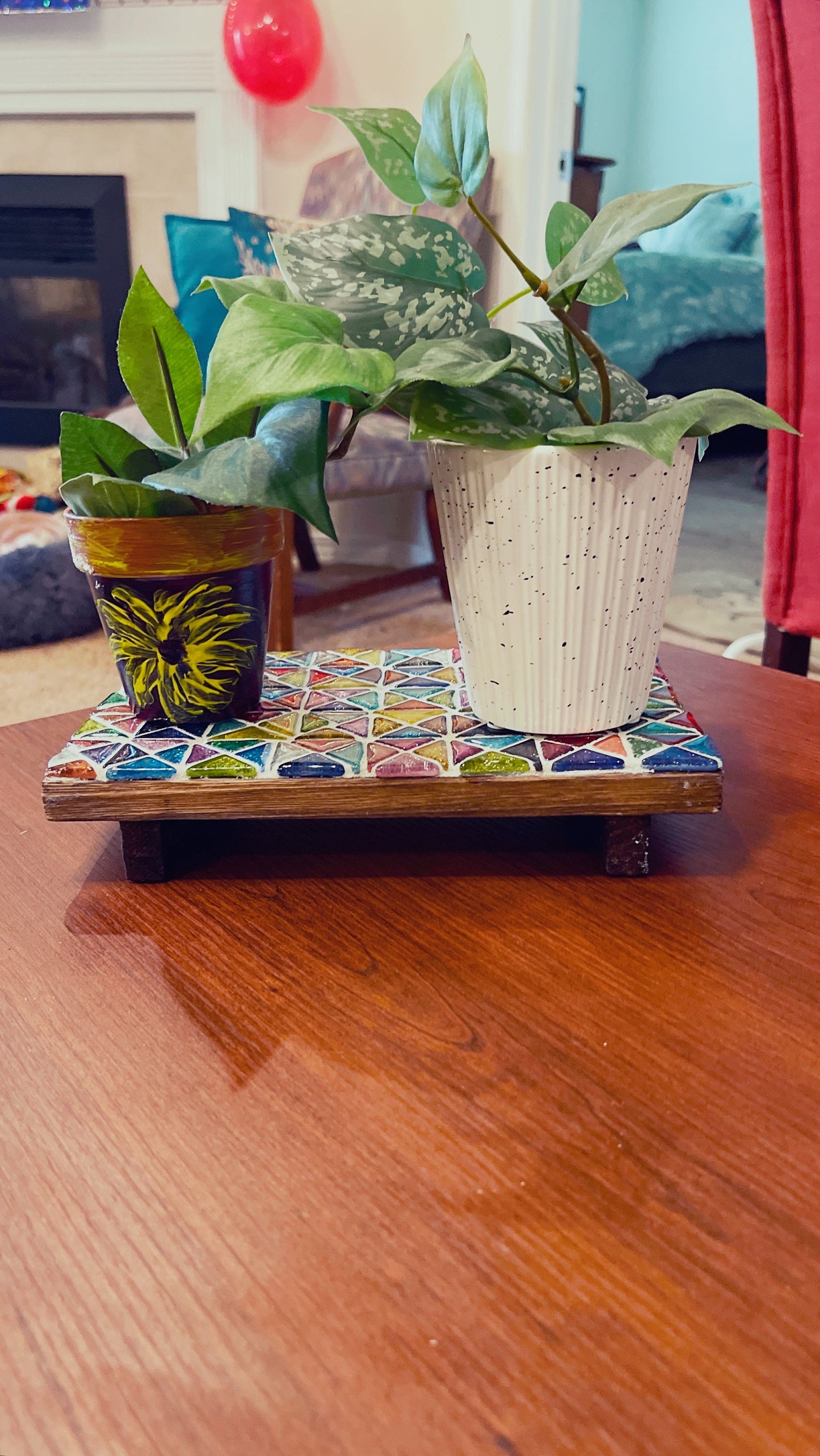 Plant Stand, Handmade Rectangular Plant Stand, Mosaic Plant Riser | 9” X 6”” | Unique Plant Stand / Free Shipping