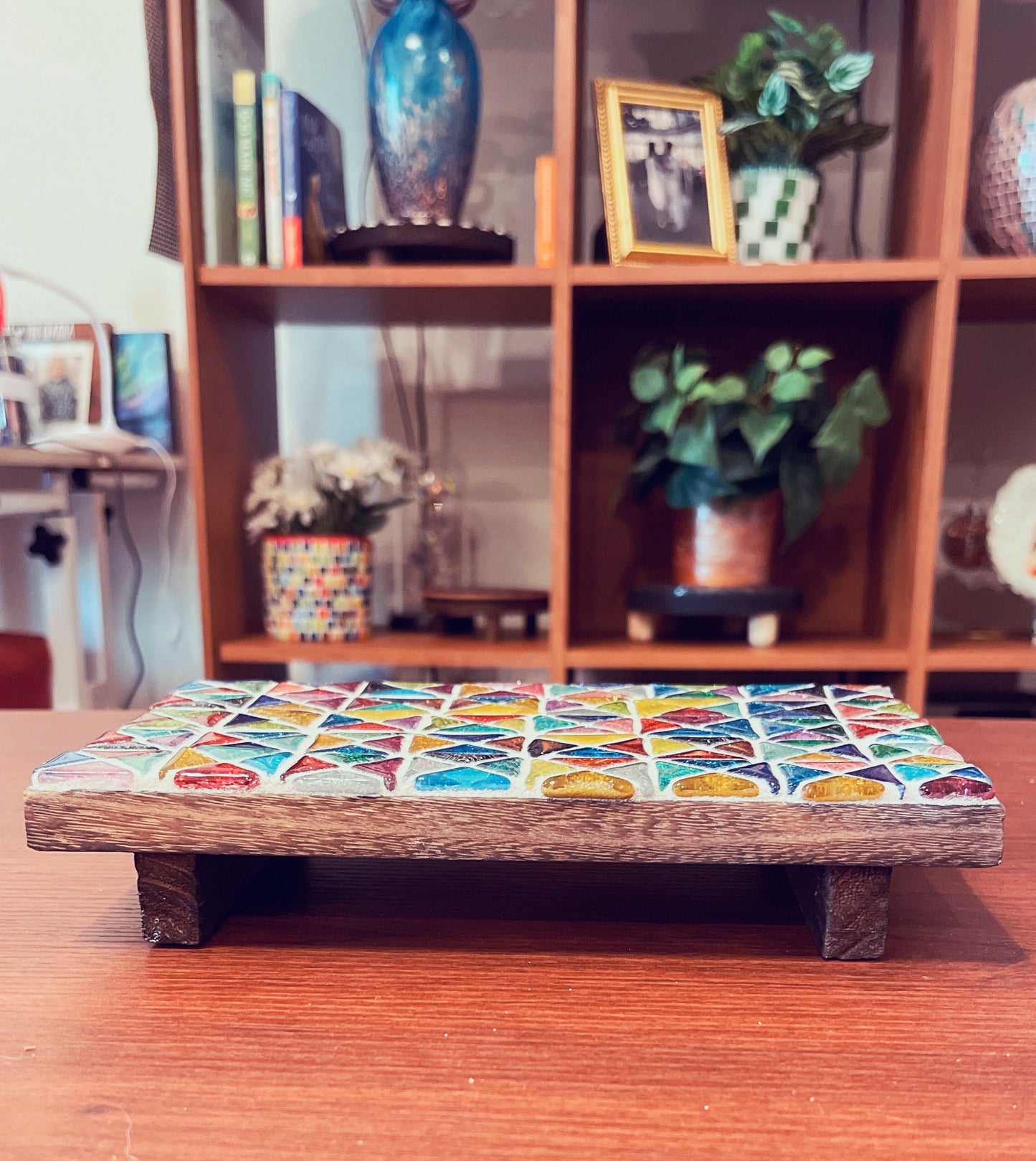 Plant Stand, Handmade Rectangular Plant Stand, Mosaic Plant Riser | 9” X 6”” | Unique Plant Stand / Free Shipping