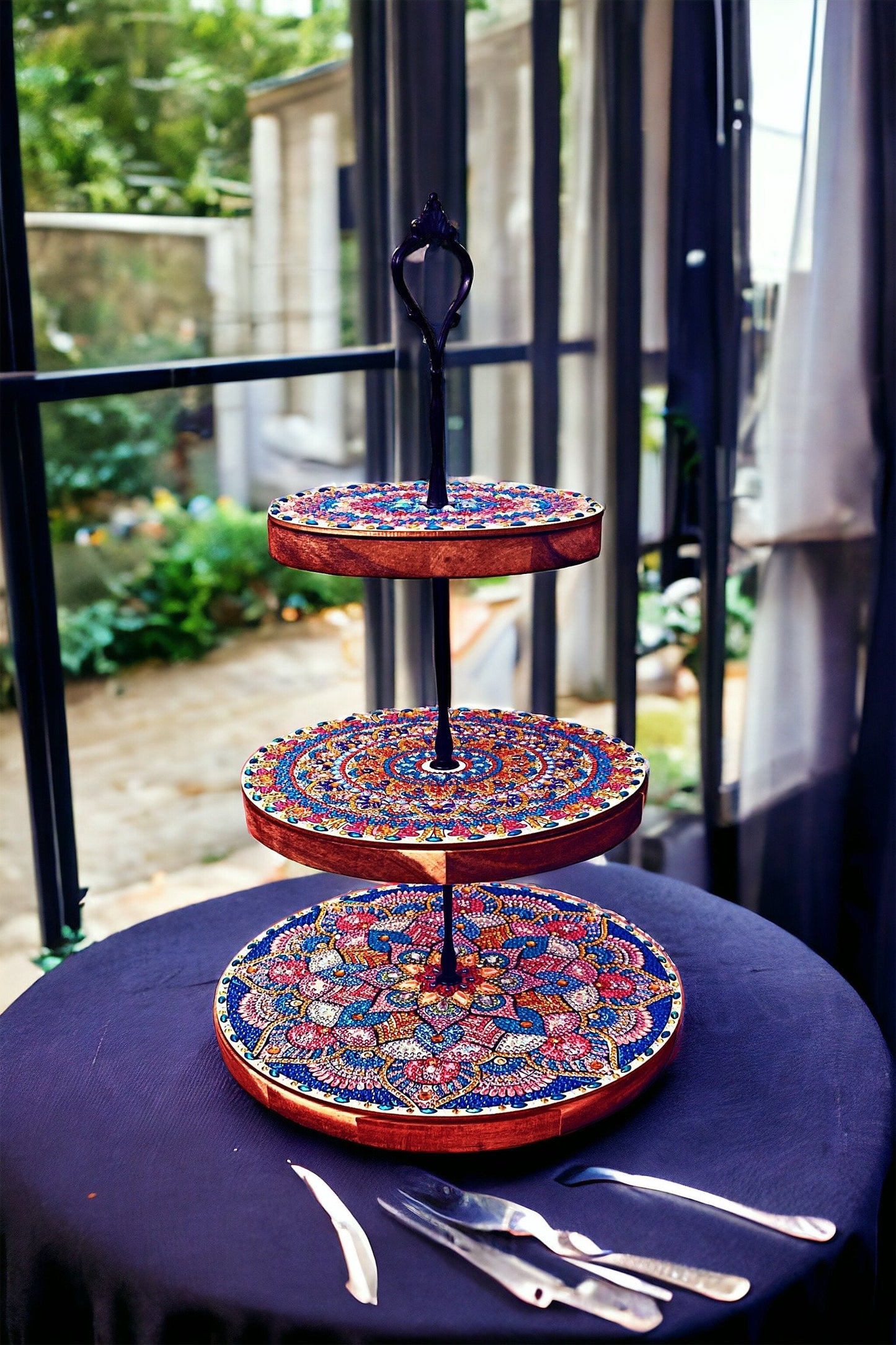 3 Tier Cupcake Stand, wood and Crystal, home decor, free shipping