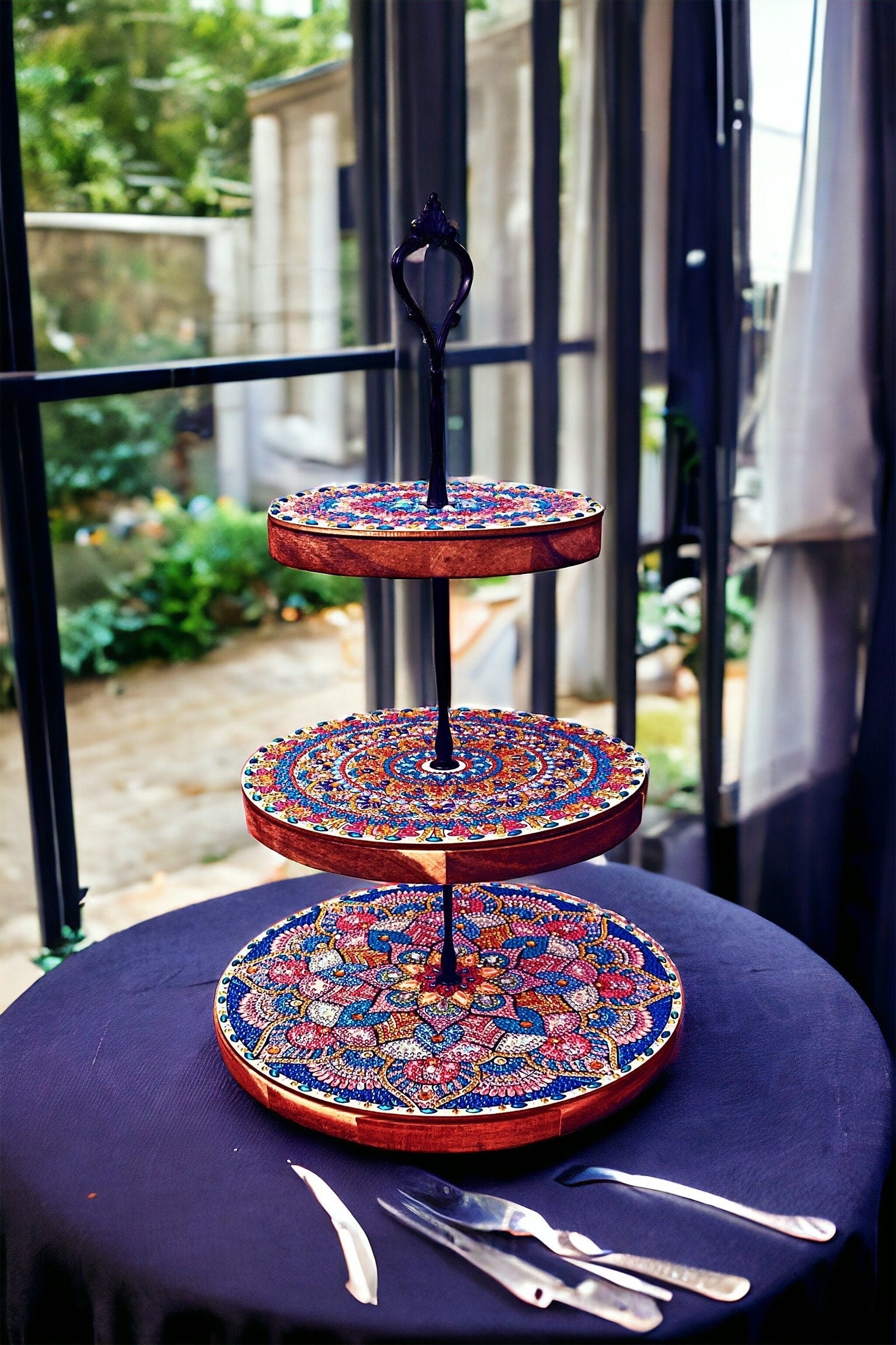 3 Tier Cupcake Stand, wood and Crystal, home decor, free shipping