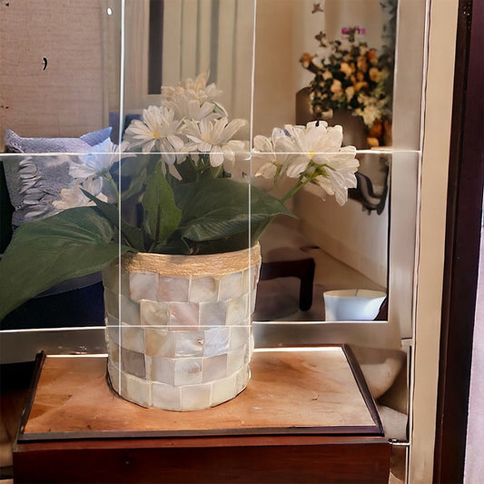 8” tall by 5” wide Medium Mother of Pearl Flower Pot/ Free Shipping