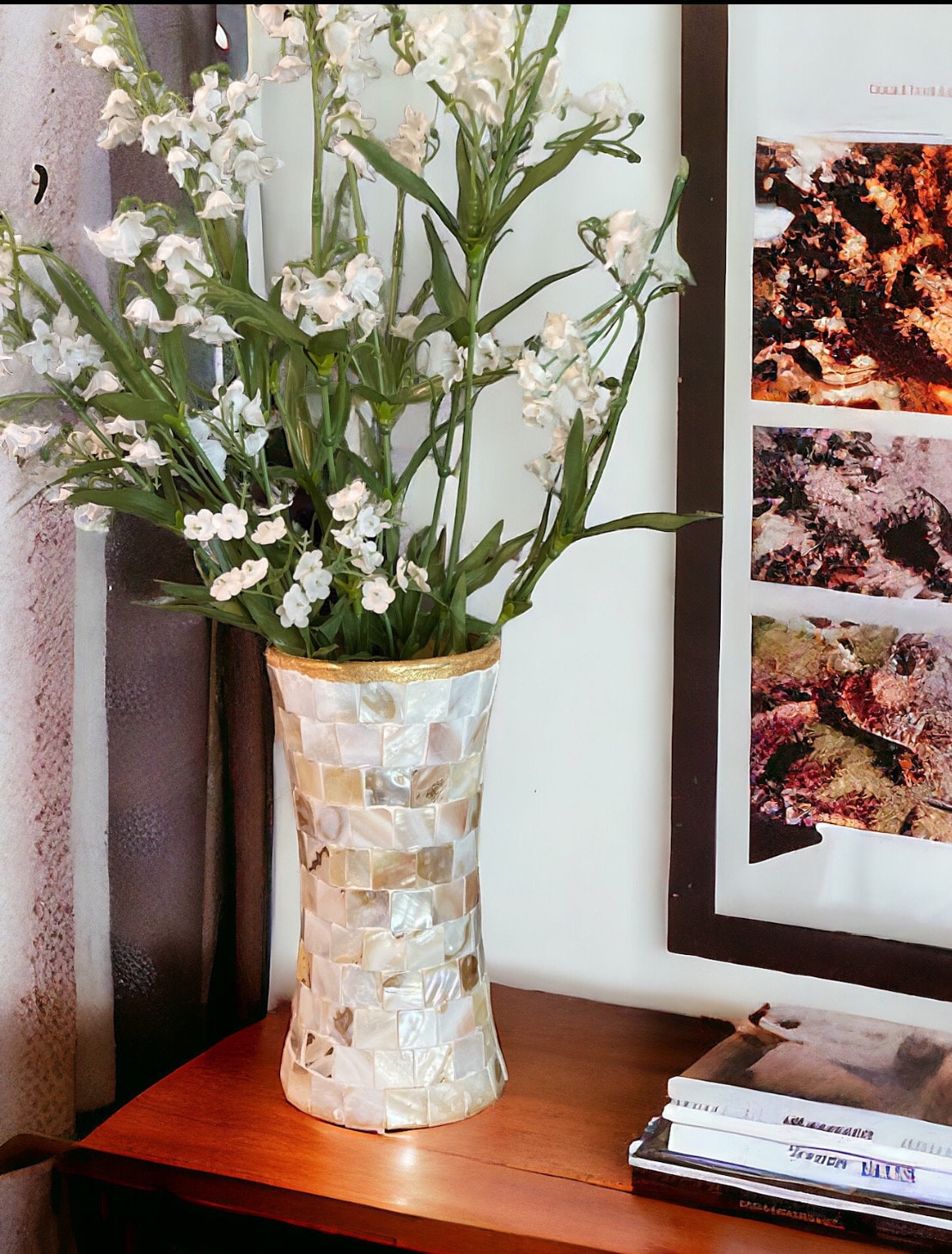 Mother of Pearl Vase 8” tall by 5” (The Vicki Vase) / Free Shipping