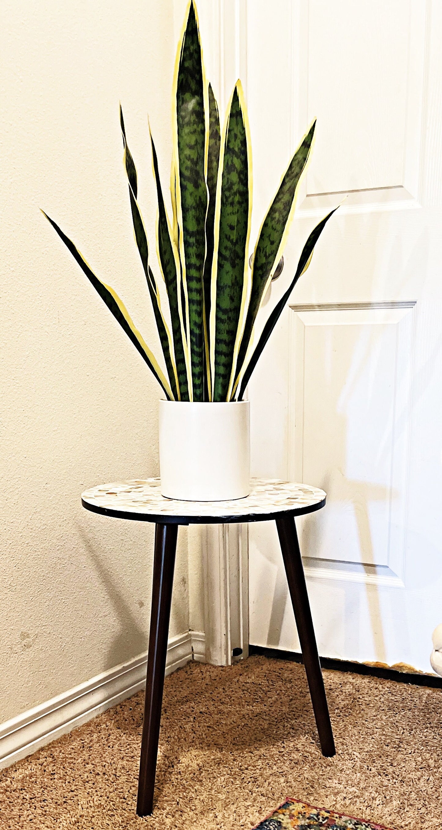 Round Side Table 16” in diameter 20” Tall Mother of Pearl Mosaic and Dark Wood (“Pearl-a-dise”) / Free Shipping