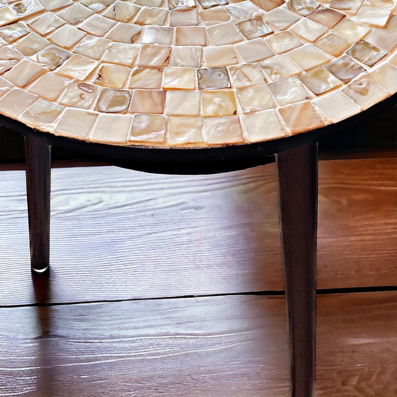 Round Side Table 16” in diameter 20” Tall Mother of Pearl Mosaic and Dark Wood (“Pearl-a-dise”) / Free Shipping