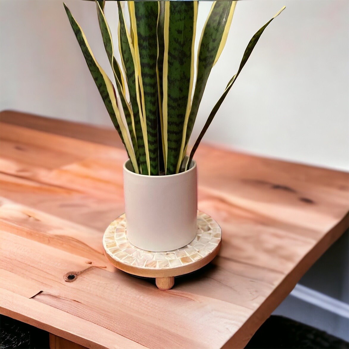 Large Wooden Mosaic Handmade Mosaic Plant Stand/ FREE SHIPPING