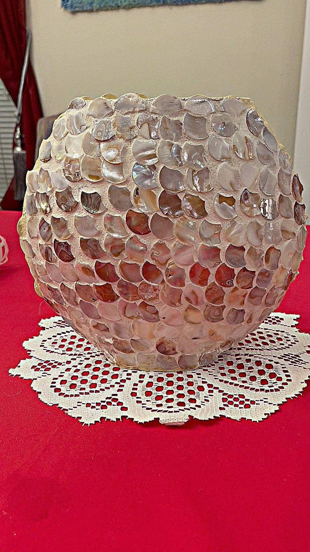 10” Mother of Pearl Round Glass Vase