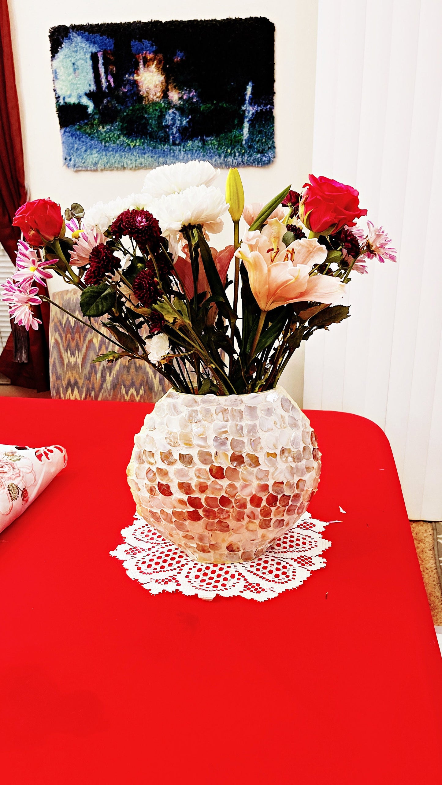 10” Mother of Pearl Round Glass Vase