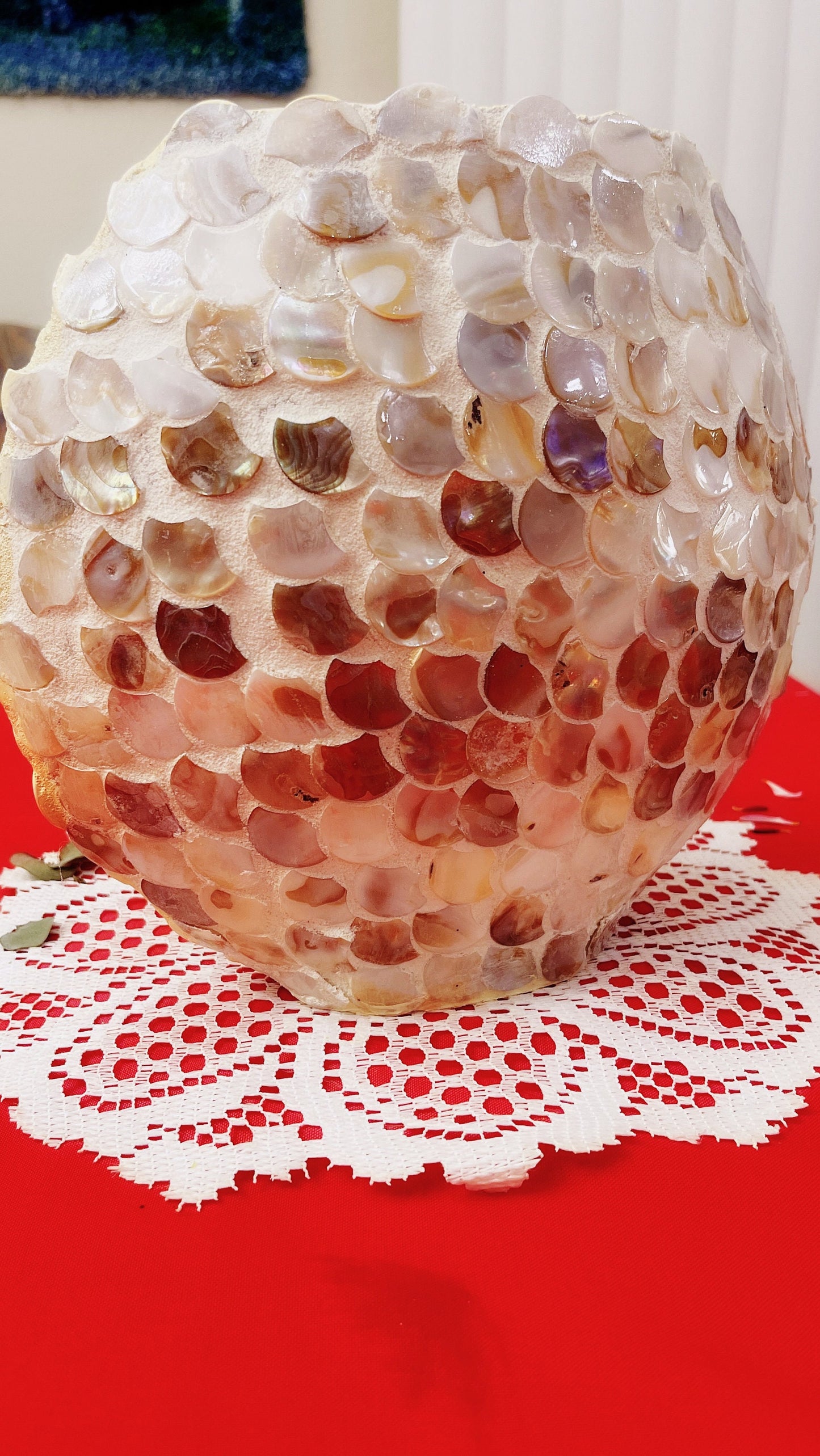 10” Mother of Pearl Round Glass Vase
