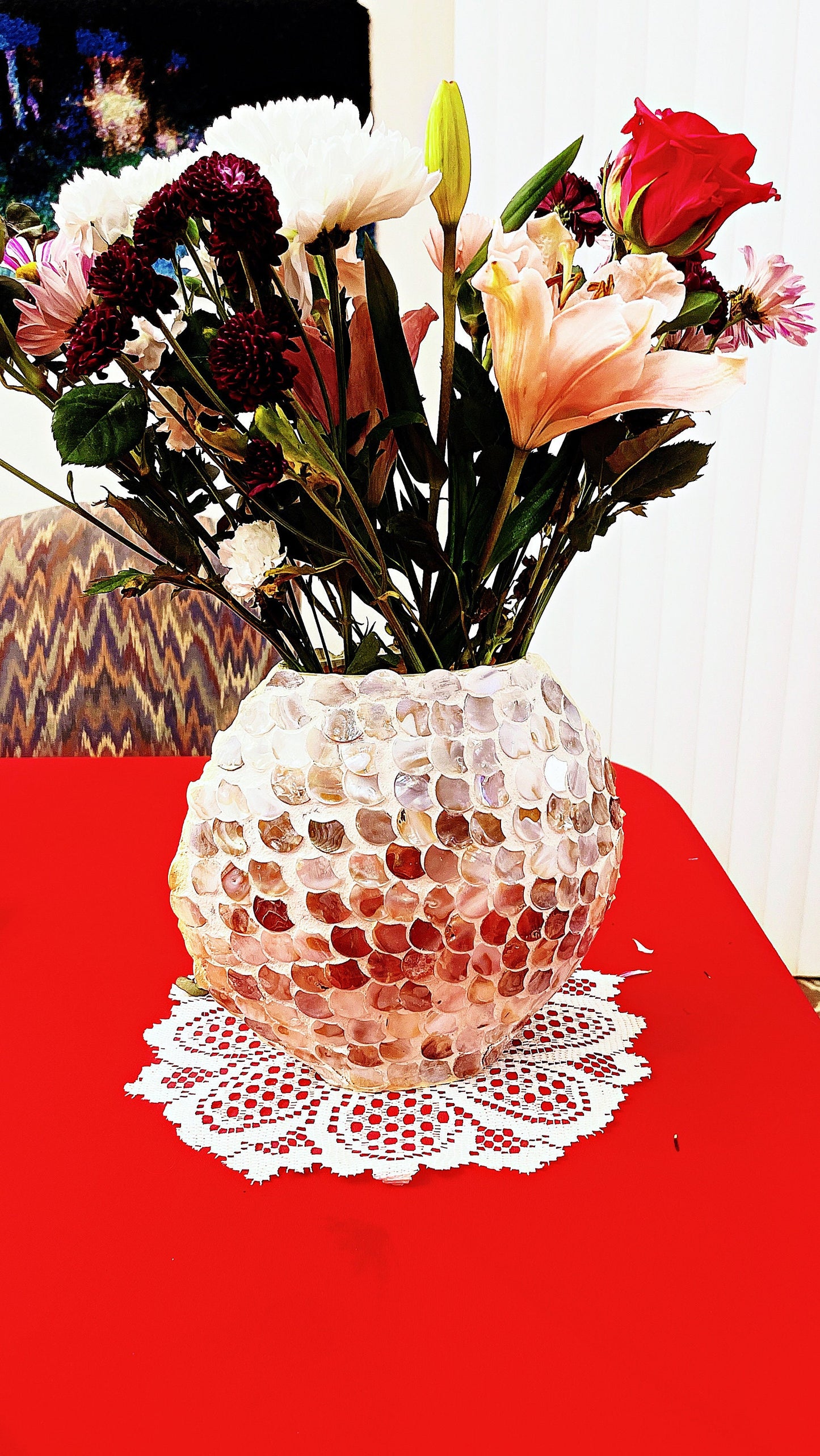 10” Mother of Pearl Round Glass Vase