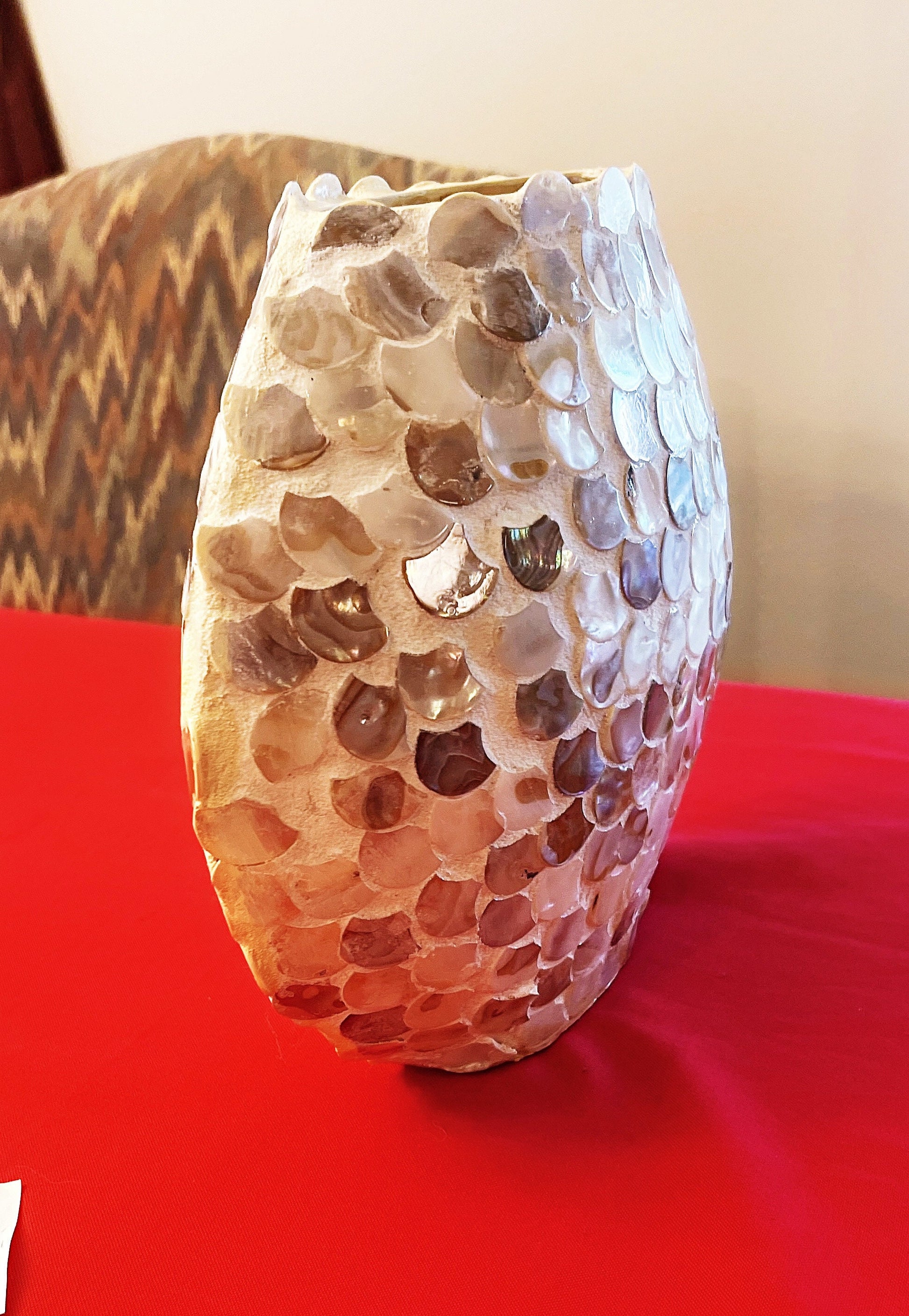 10” Mother of Pearl Round Glass Vase