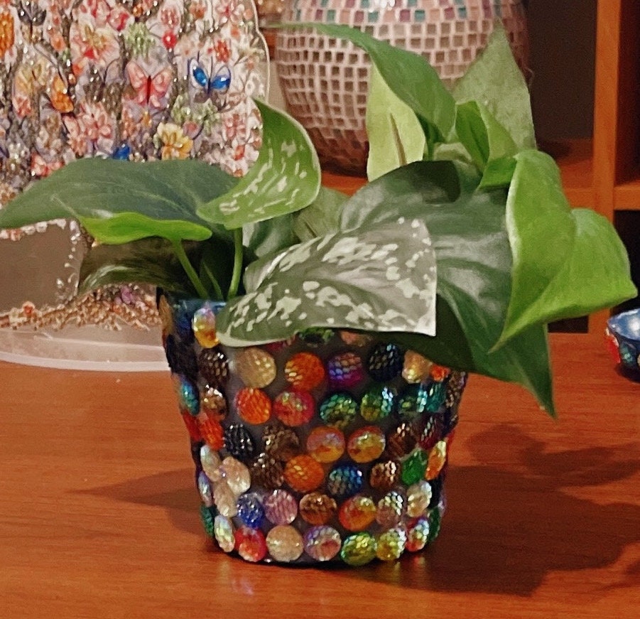 Multicolored Cabochon Planter- Flower Pot- indoor Garden- Plant Lovers.