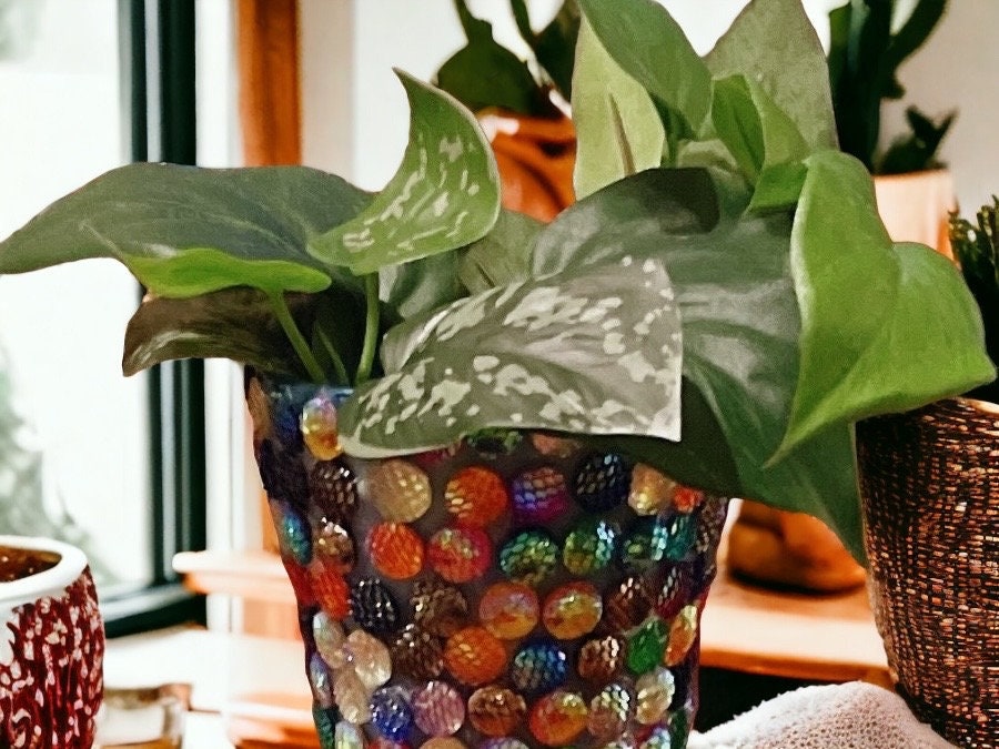 Multicolored Cabochon Planter- Flower Pot- indoor Garden- Plant Lovers.