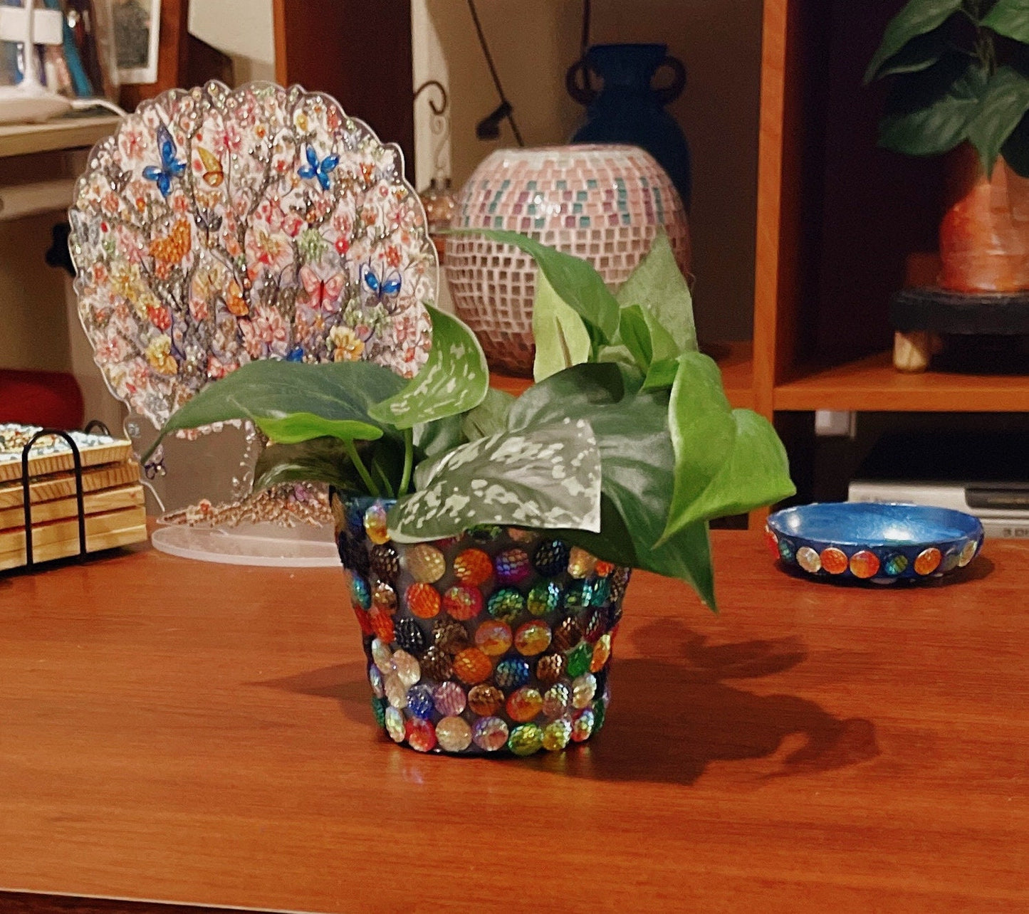 Multicolored Cabochon Planter- Flower Pot- indoor Garden- Plant Lovers.