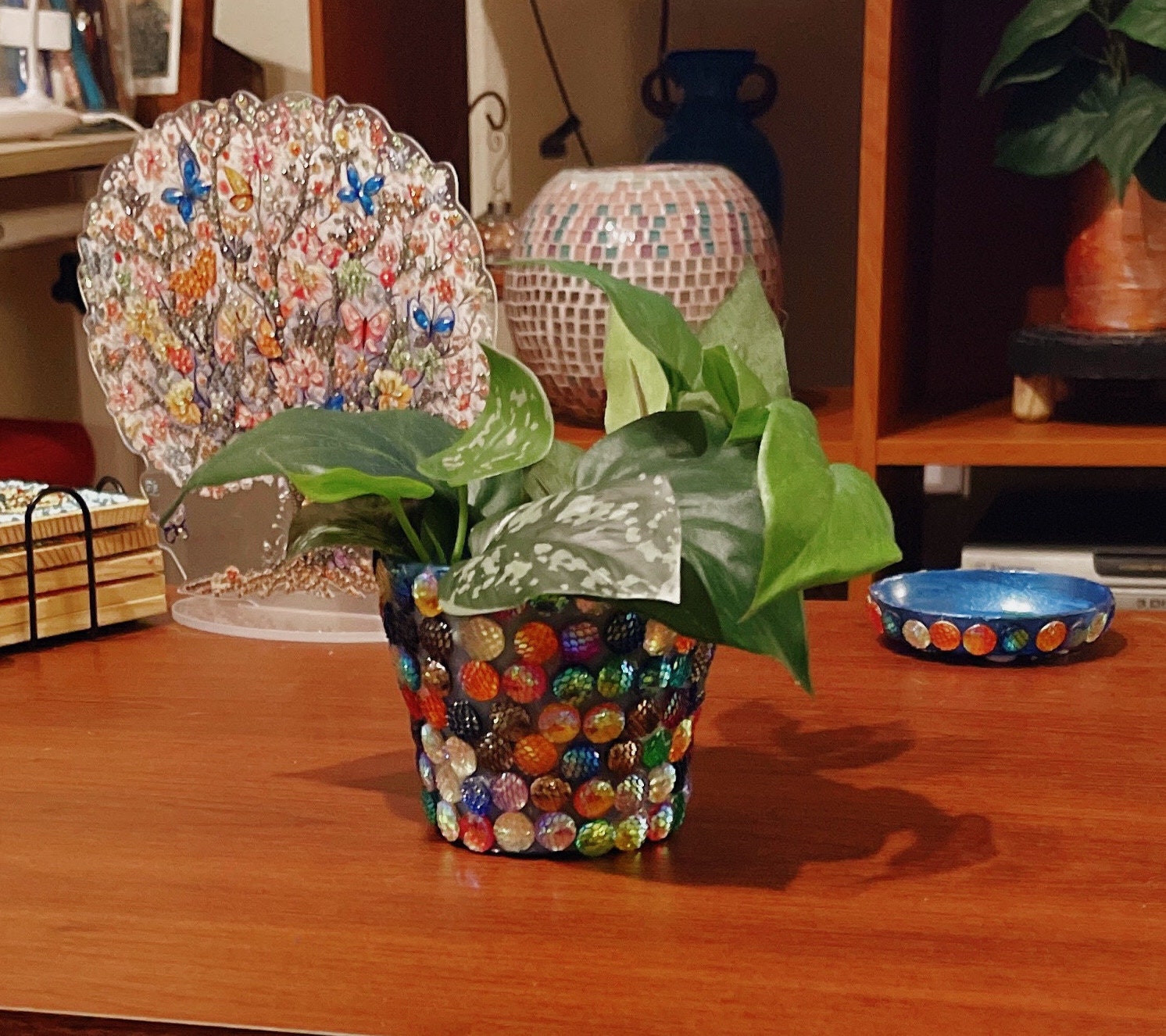 Multicolored Cabochon Planter- Flower Pot- indoor Garden- Plant Lovers.