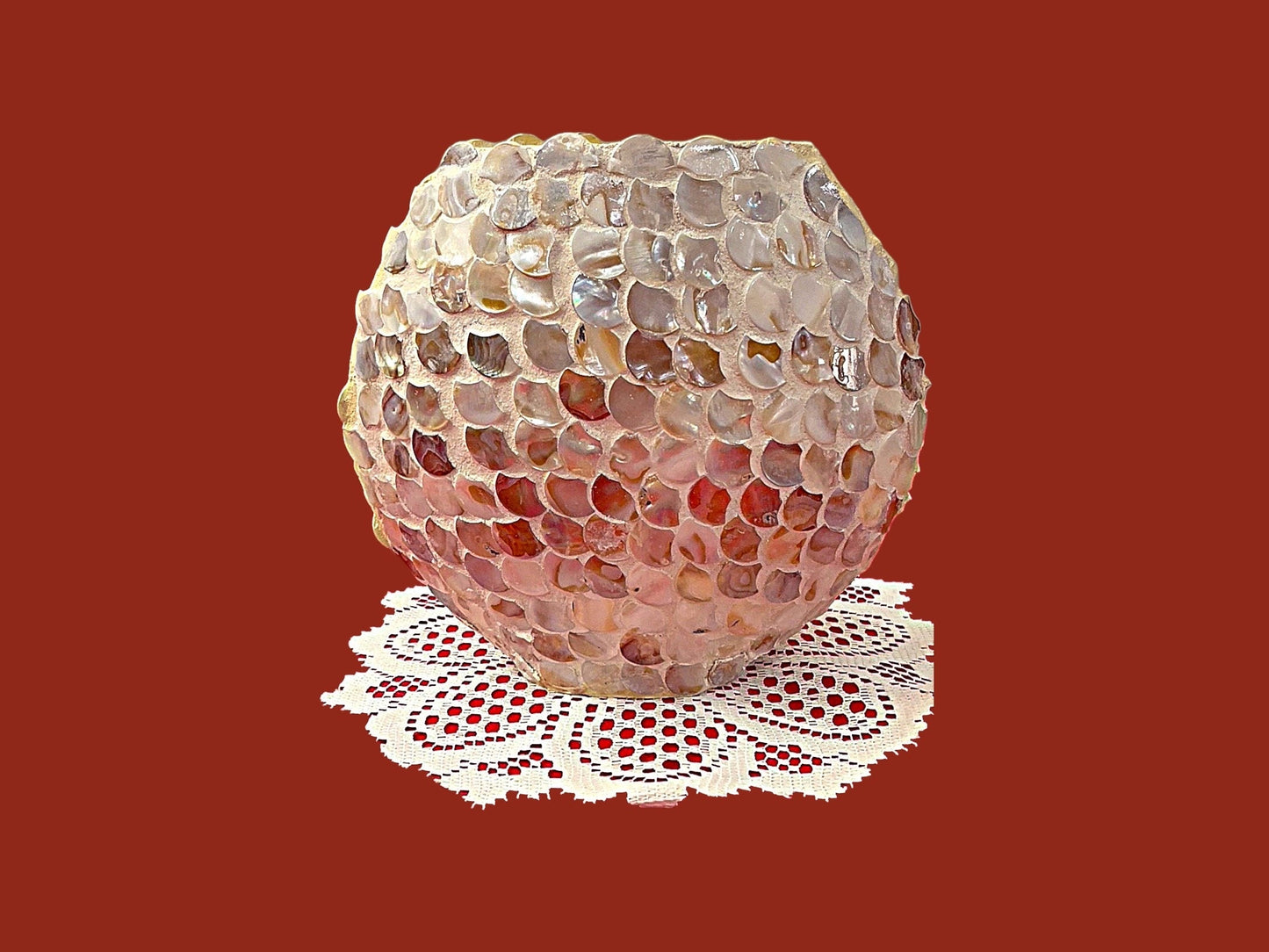 10” Mother of Pearl Round Glass Vase
